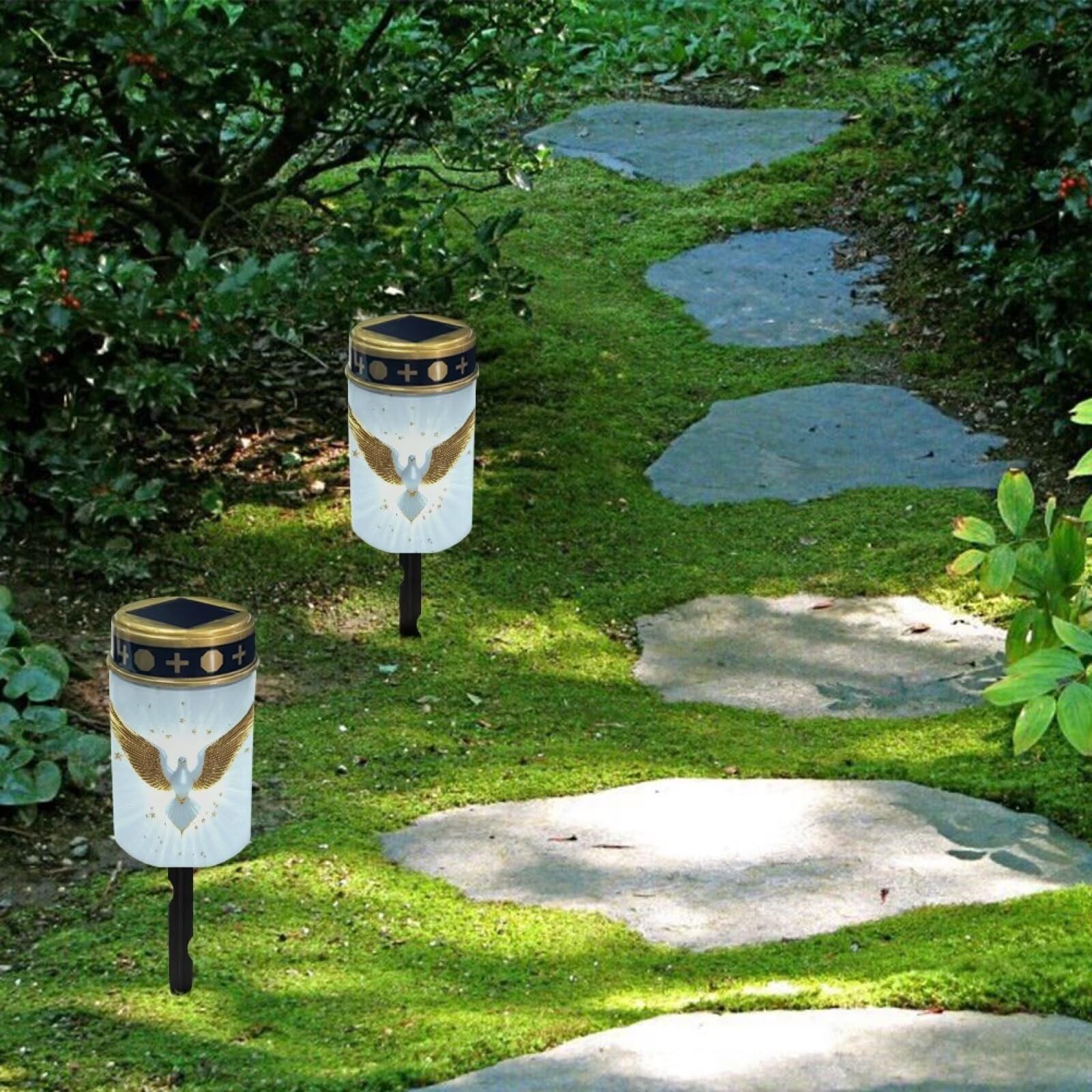 Uorisanigo Gold Peace Dove Cemetery Solar Lights For Grave Waterproof Solar Grave Lights For Cemetery Decoration Automatic Solar