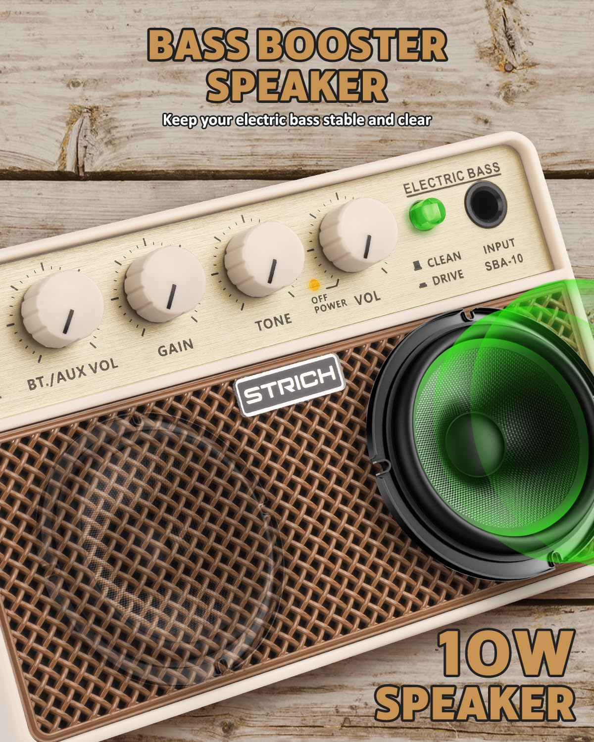 Strich 2 X 5 W Mini Bass Amp - Portable, Rechargeable Bass Practice Amplifier With Clean & Drive Channels For Bass Beginner
