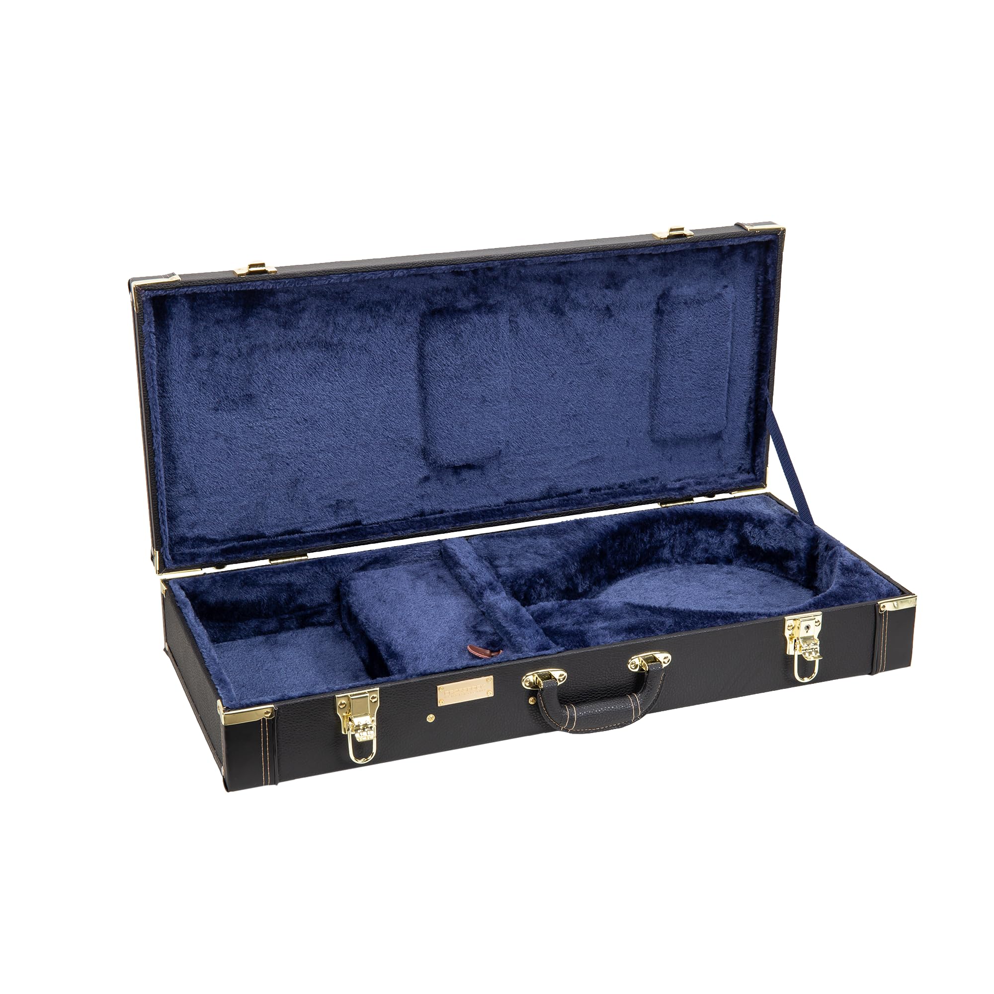 Crossrock Rectangular Wooden Case Fits A-Style Mandolins, With Accessory Compartment, Stainless Steel Latches, Metal Feet-Black