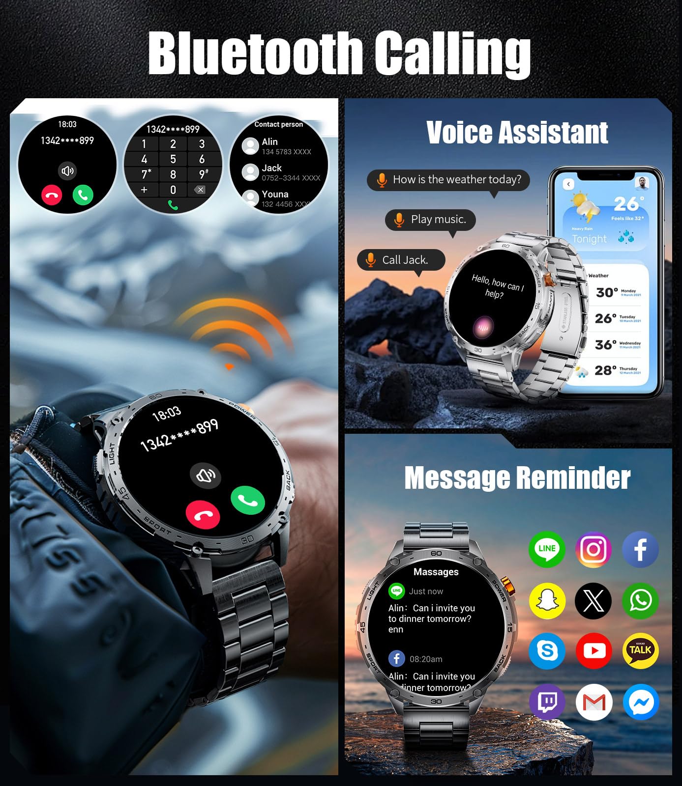 Lige Smart Watches For Men(Led Flashlight), 1.75'' Amoled Large Smartwatch, 730Mah/5Atm Waterproof/Pedometer/100+ Sports Fitness