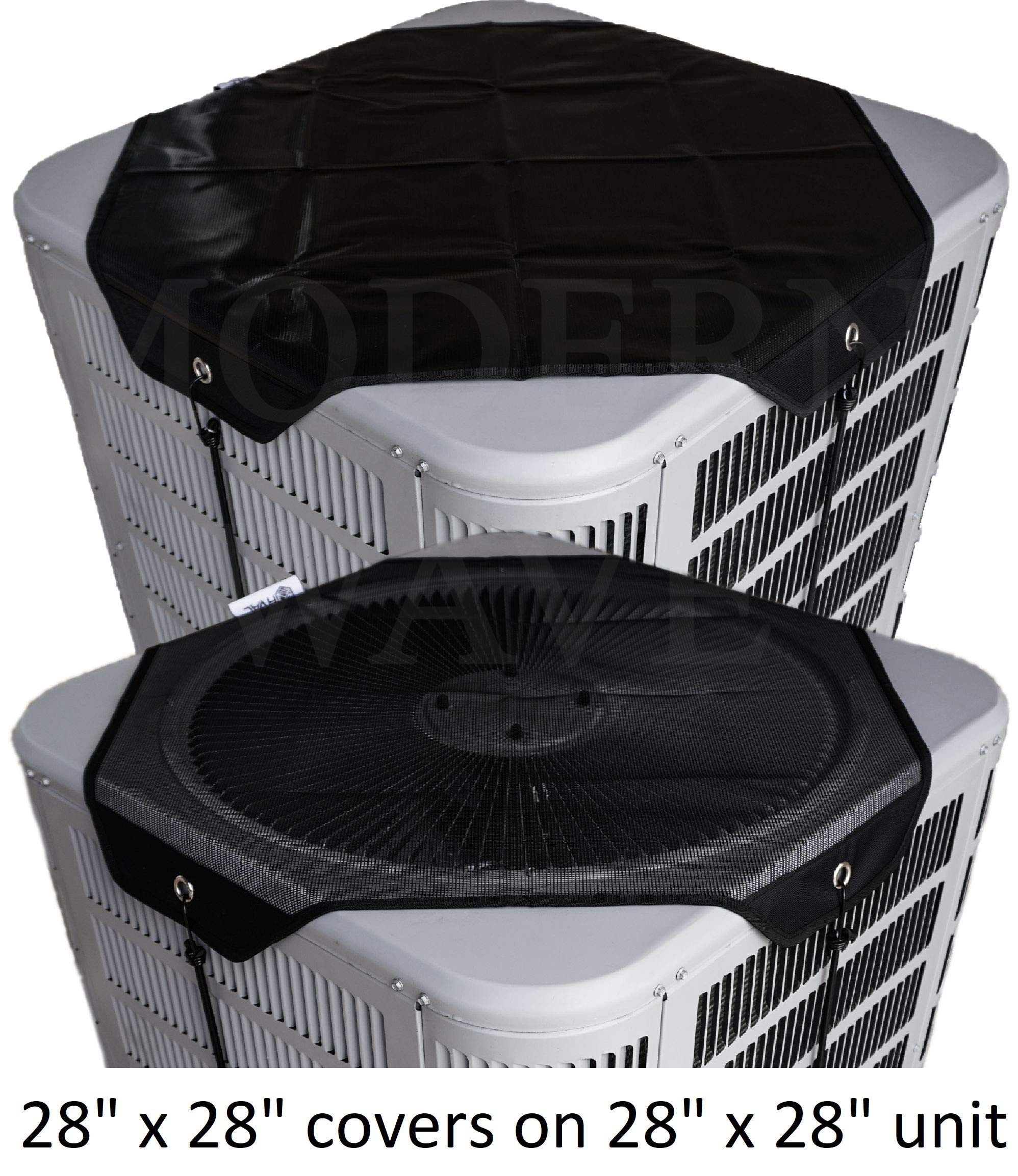 Modern Wave   2 (Two) Central Air Conditioner Covers For Outside Units 28 X 28 Inch   1 (One) Top Universal Mesh Cover And 1 (On