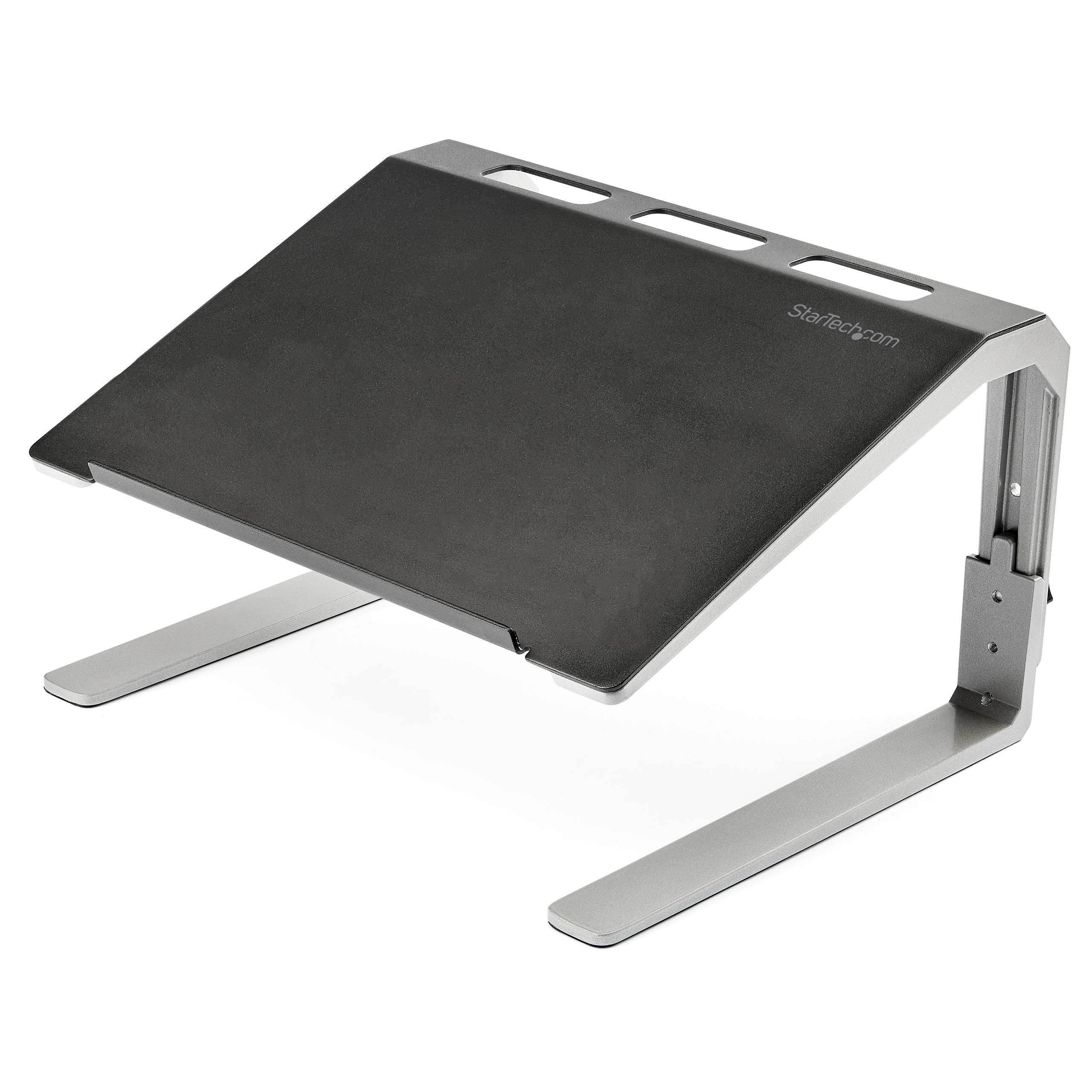 StarTech.com Adjustable Laptop Stand - Heavy Duty Steel & Aluminum - 3 Height Settings - Tilted - Ergonomic Laptop Riser for Des