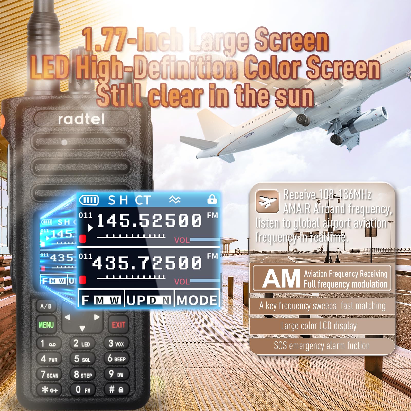 Radtel Rt 730 10W Air Band Walkie Talkie, Tri Band Ham Radios Long Range 199Ch Ht, Rechargeable Handheld Two Way Radio With Usb