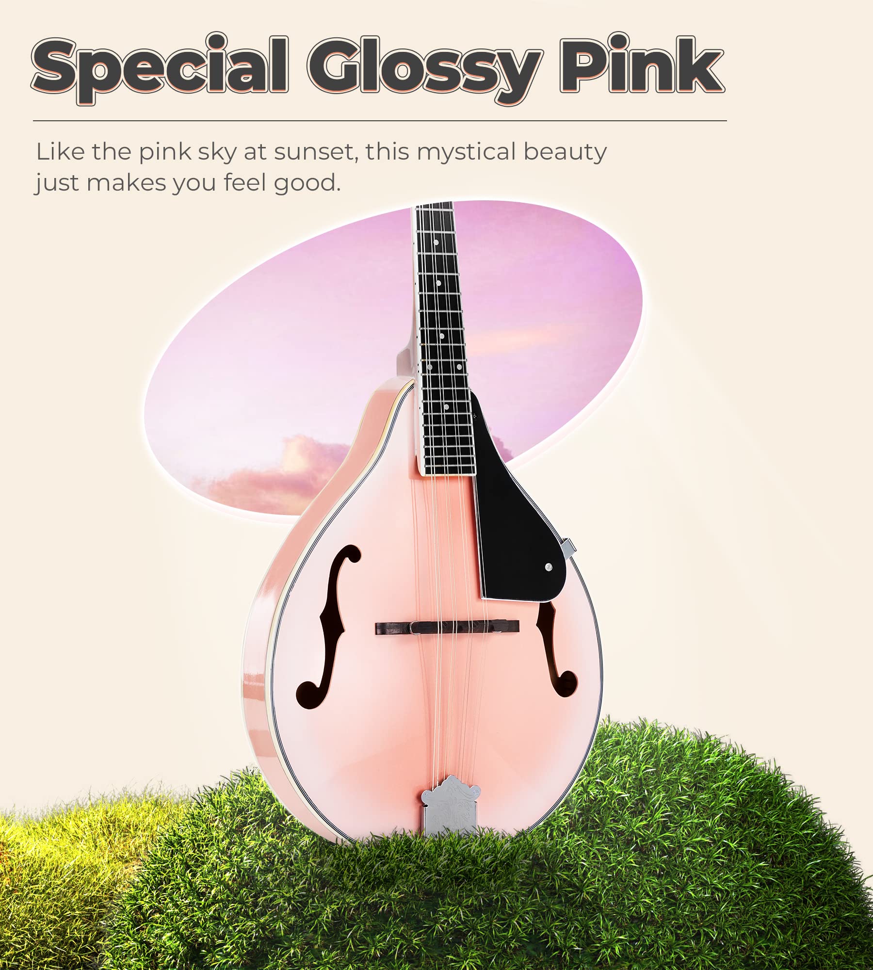 Vangoa Mandolin Instrument A Style Mandolin Musical Instrument For Beginners Kids Adults, 8 String Acoustic Mandolin Mahogany St