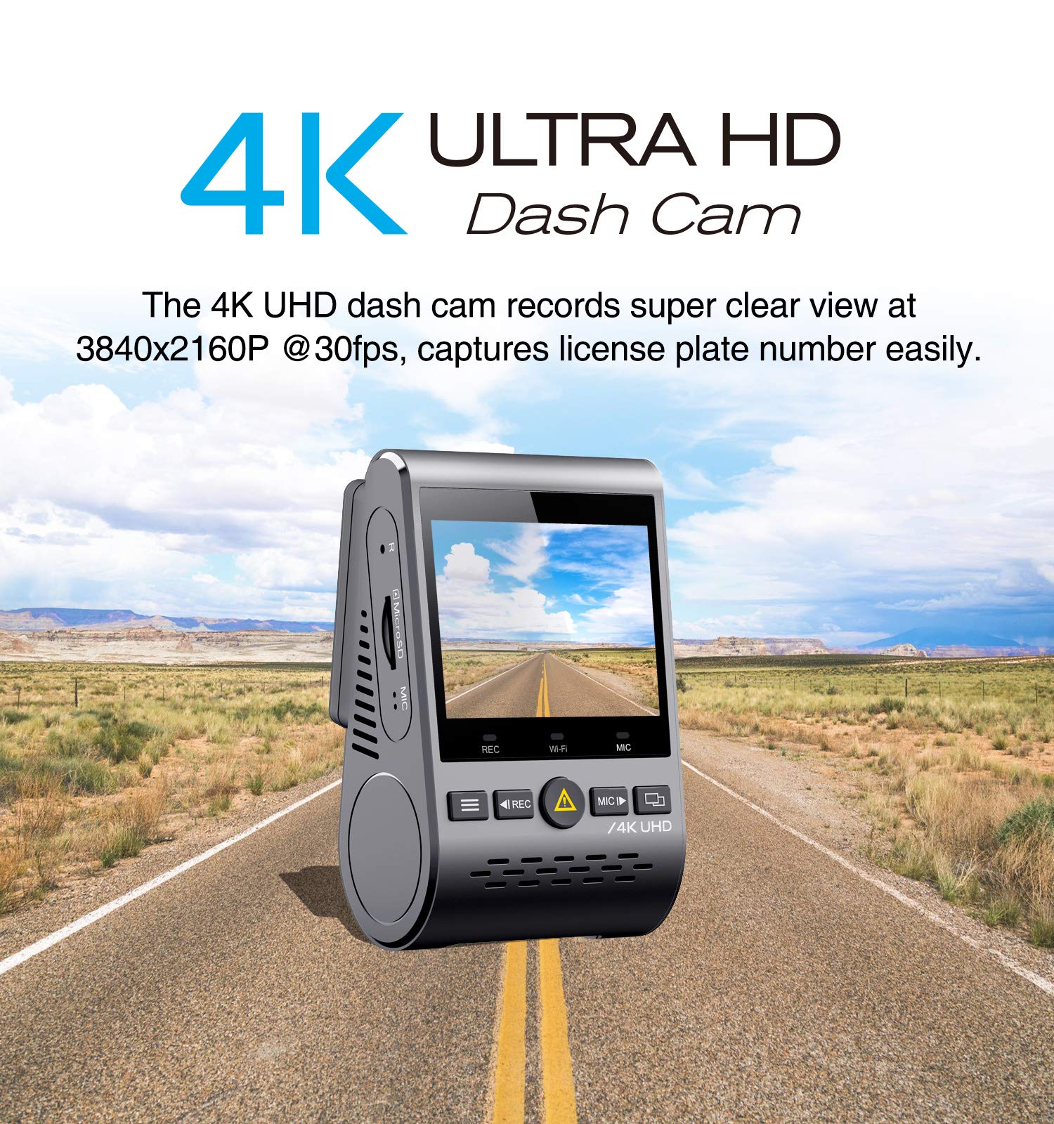 Viofo A129 Pro 4K Dash Cam 3840X2160P Ultra Hd 4K Dash Camera 8Mp Sensor Gps Wi Fi, Buffered Parking Mode, G Sensor, Motion Dete