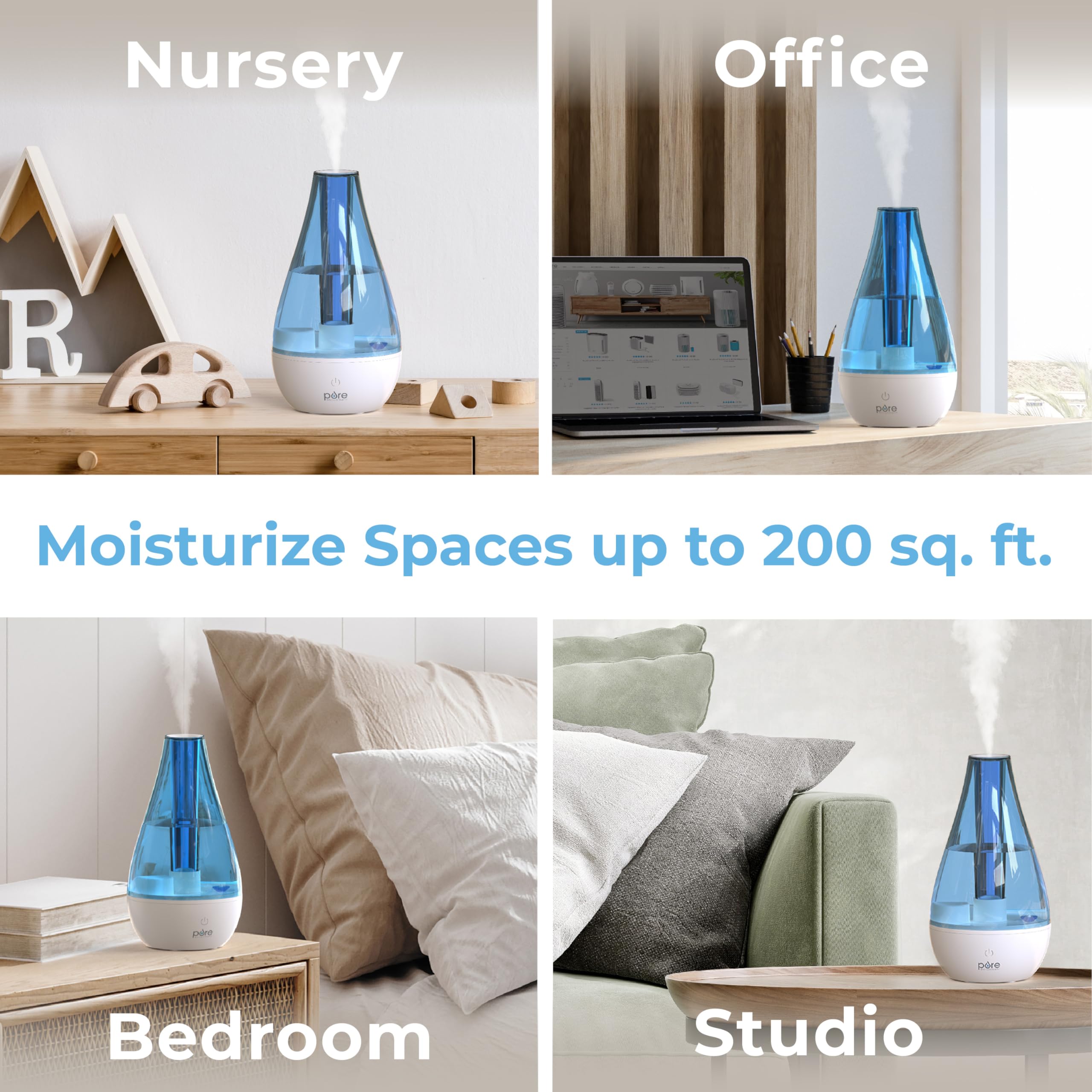 Pure Enrichment Mistaire Studio Ultrasonic Cool Mist Humidifier   Small & Compact, Overnight Operation, 2 Mist Settings, Optiona
