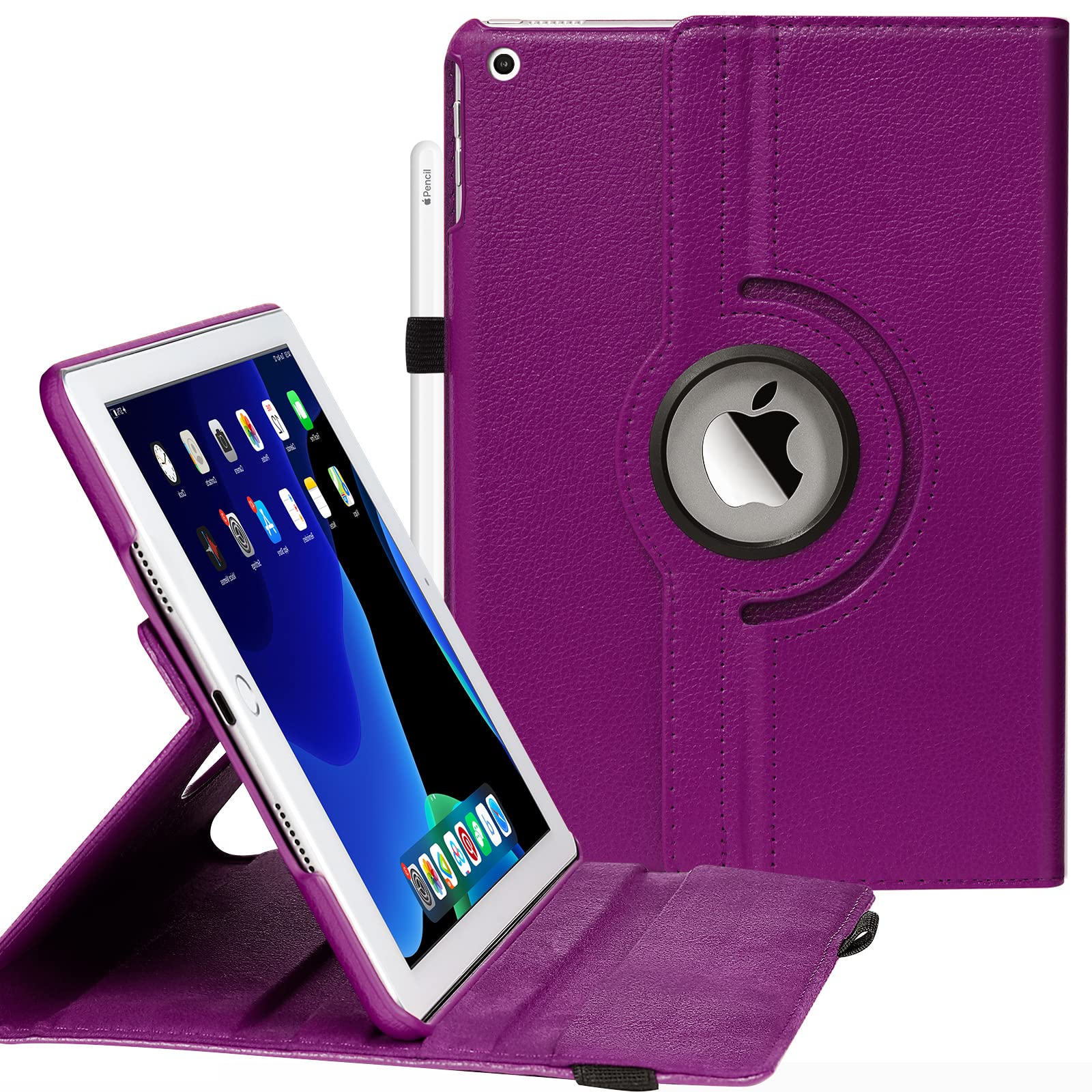 Case for iPad 9th/ 8th/ 7th Generation - 360 Rotating Protective Case with Sleep Function (Purple) for 10.2 Inch iPad