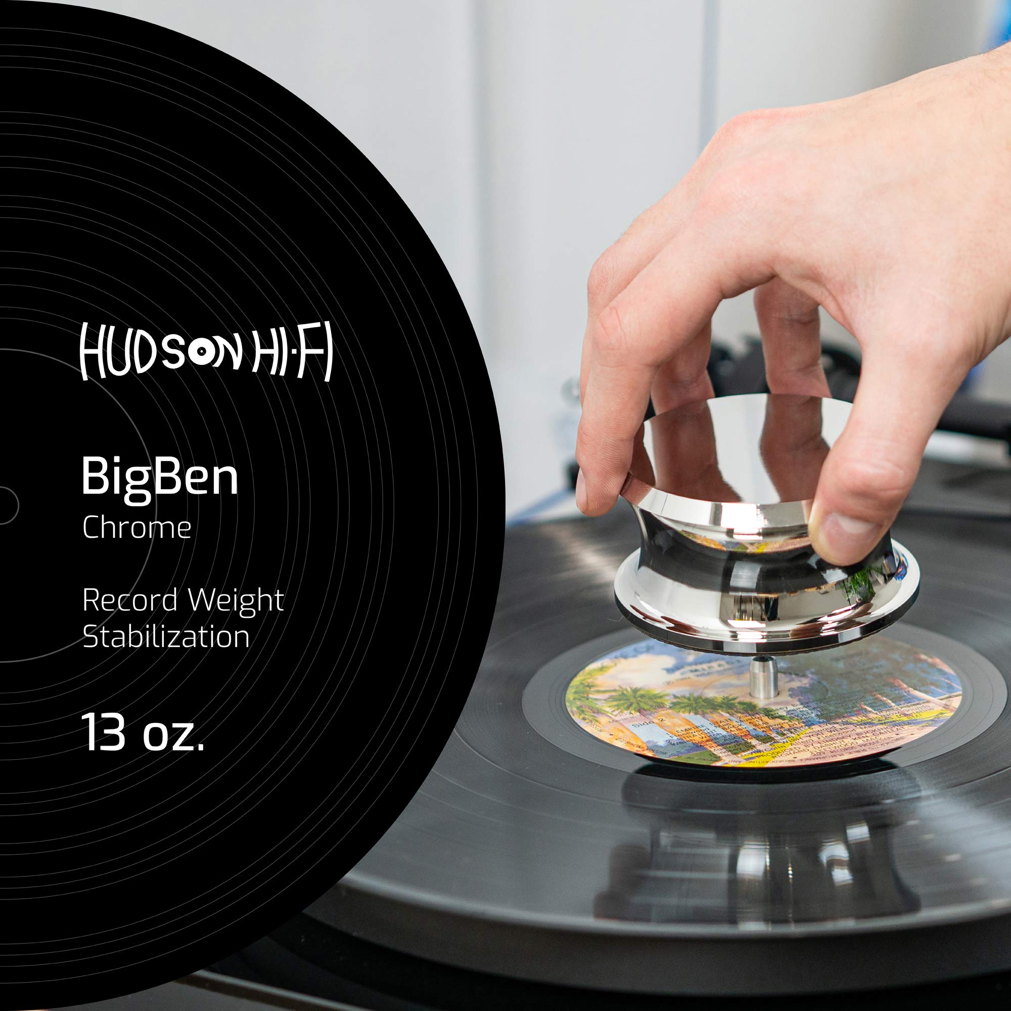 Hudson Hi Fi Bigben Record Weight Stabilizer With Protective Leather Pad   13 Ounce Vinyl Turntable Weight   Durable & Stylish L