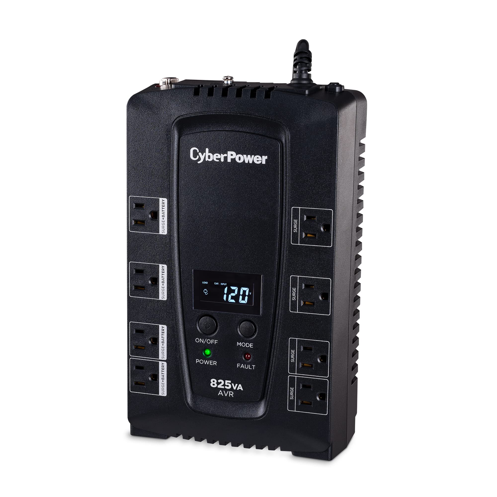 Cyberpower Cp825Avrlcd Intelligent Lcd Ups System, 825Va/450W, 8 Outlets, Avr, Compact Black