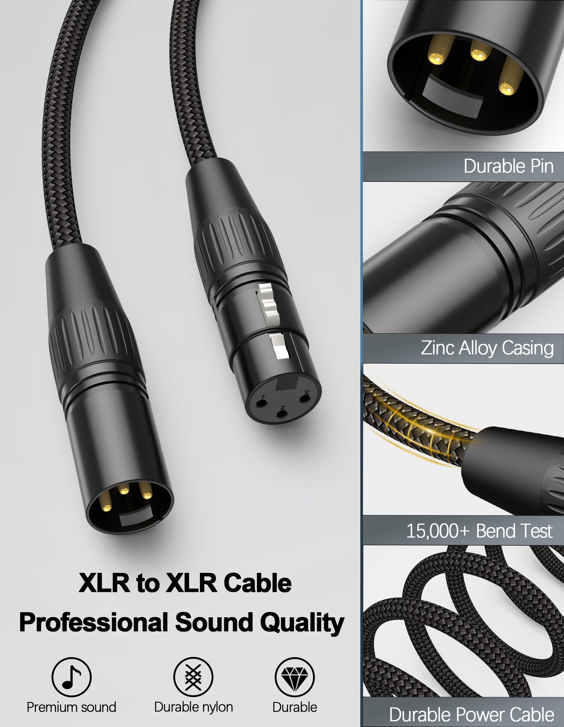 Xlr Cable 3.3Ft - Short Balanced Microphone Cable With Hi-Ofc Copper Core, Dual Shielding (Foil + Copper Braid), Mil-Spec Jacket