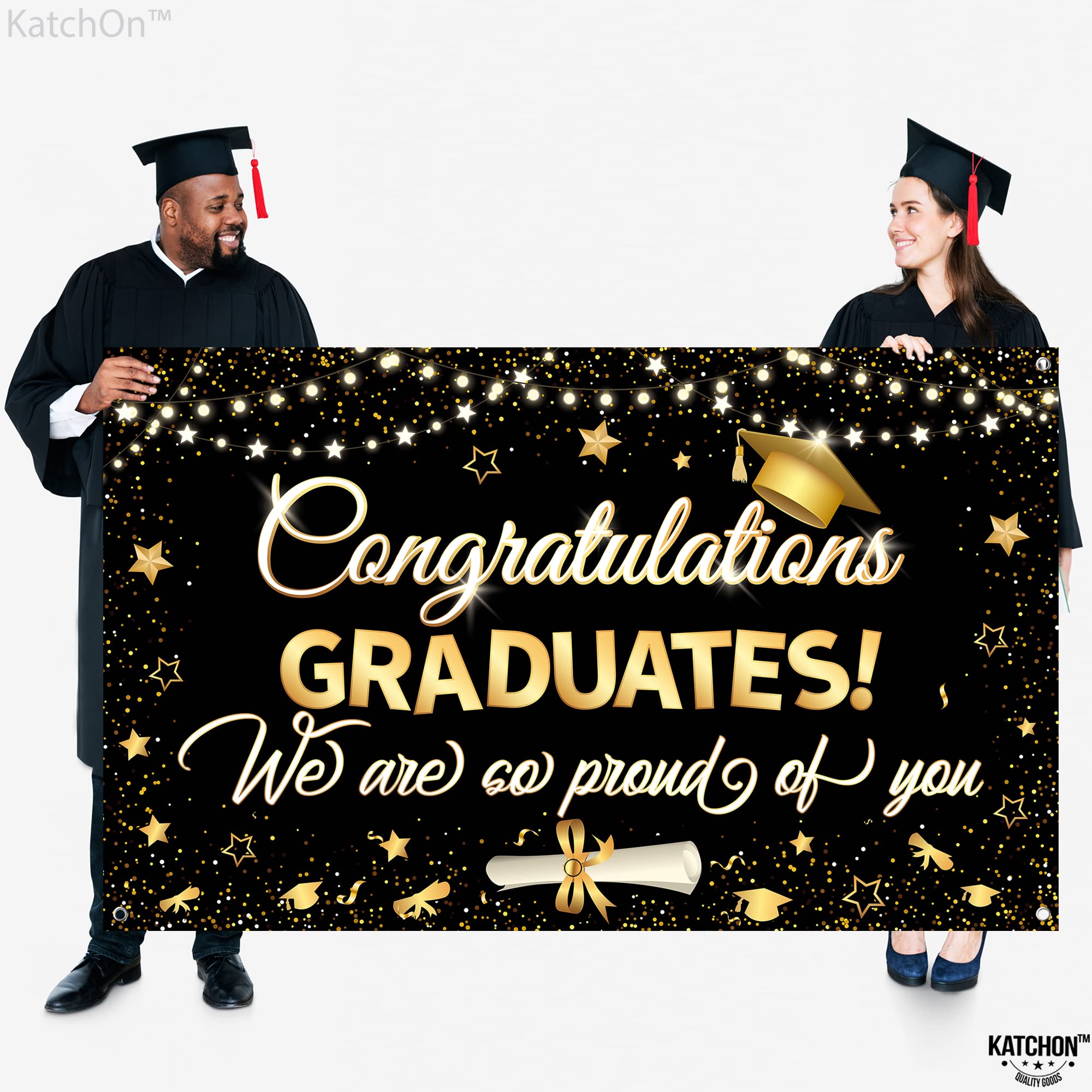 Katchon, Congratulations Graduate Banner 2024   Large 72X44 Inch | Black And Gold Graduation Banner, Graduation Decorations Clas