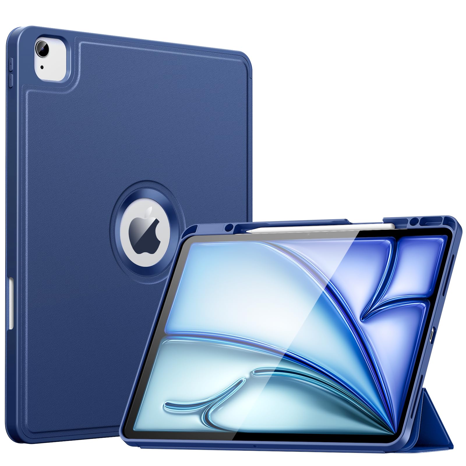 MoKo for iPad Air 13 Inch Case M2 2024/ iPad Pro 12.9 Case (6th/5th Gen 2022/2021) with Pencil Holder, Smart Protective Cover for iPad Air 13 inch with Back Trifold Stand, Auto Wake/Sleep, Navy Blue