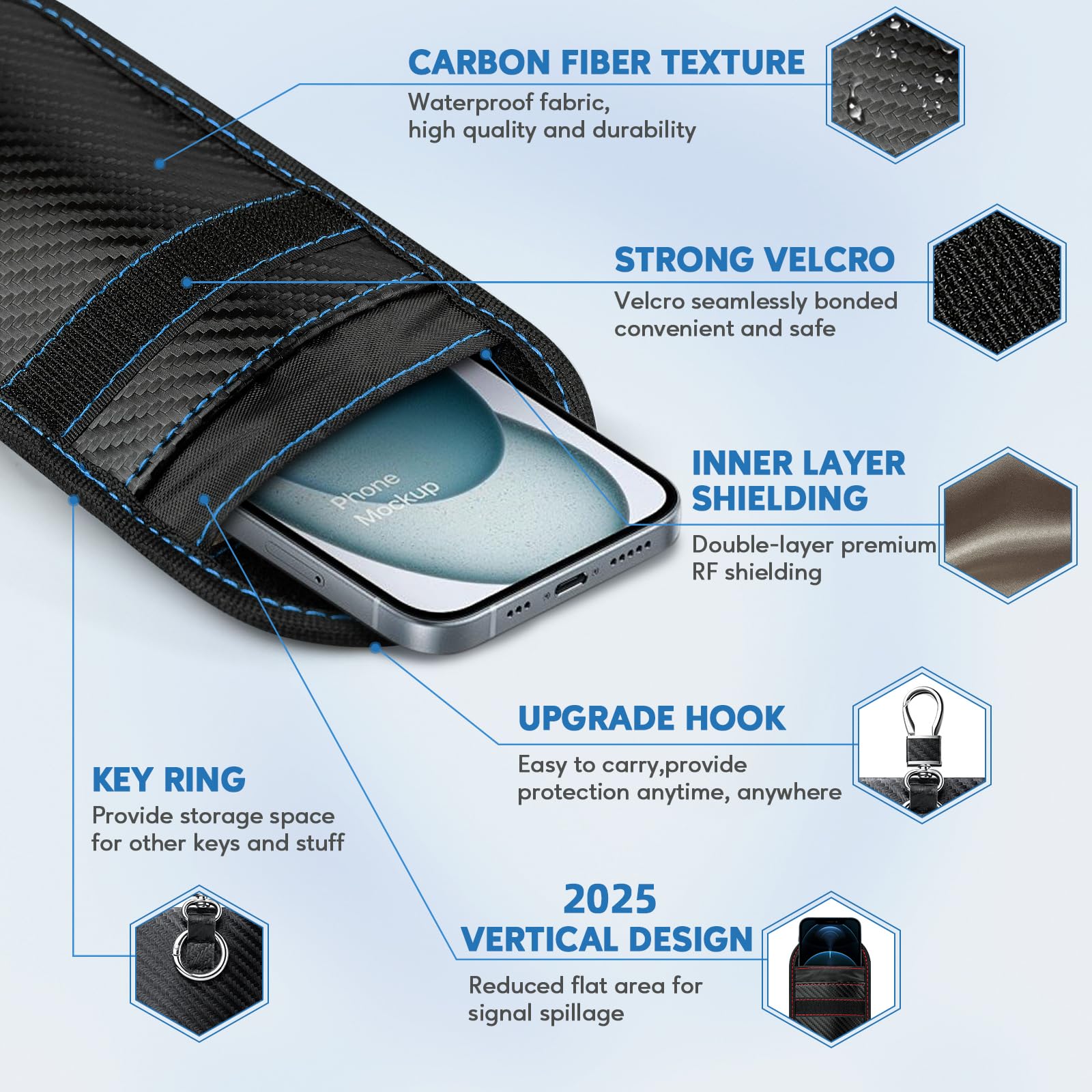 2025 Faraday Bags For Phones & Car Keys,2 Pack Faraday Pouch Phone Case,Signal Blocking Rfid Key Fob Protector,Carbon Fiber Mate