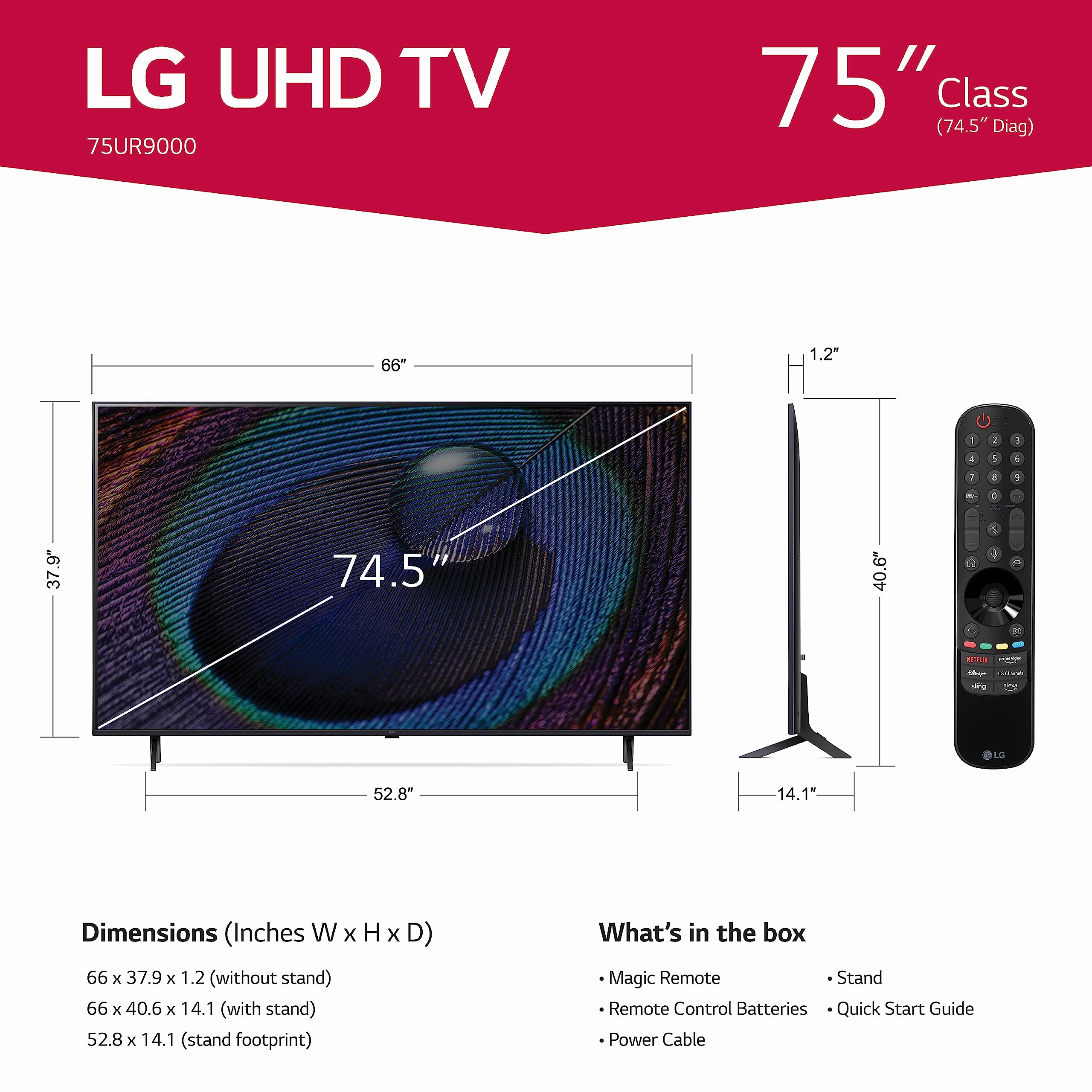 Lg 75 Inch Class Ur9000 Series Alexa Built In 4K Smart Tv (3840 X 2160),Bluetooth, Wi Fi, Usb, Ethernet, Hdmi 60Hz Refresh Rate,