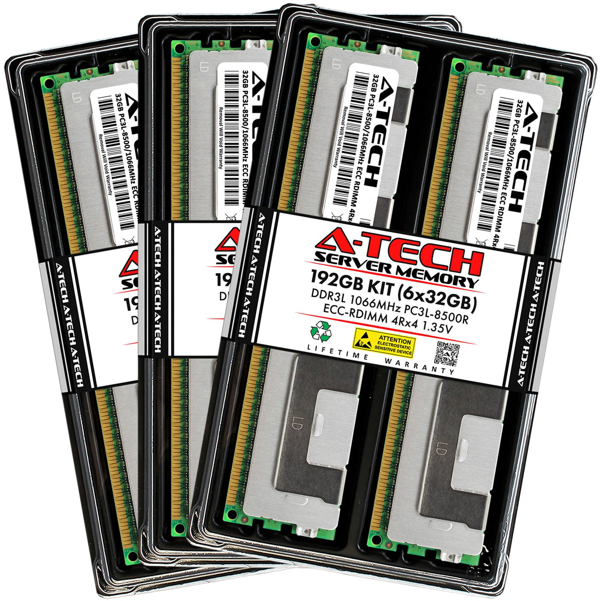 A Tech 192Gb Kit (6X32Gb) Ddr3/Ddr3L 1066Mhz Pc3L 8500R Ecc Rdimm 4Rx4 Quad Rank 1.35V Ecc Registered Dimm 240 Pin Server Ram Me