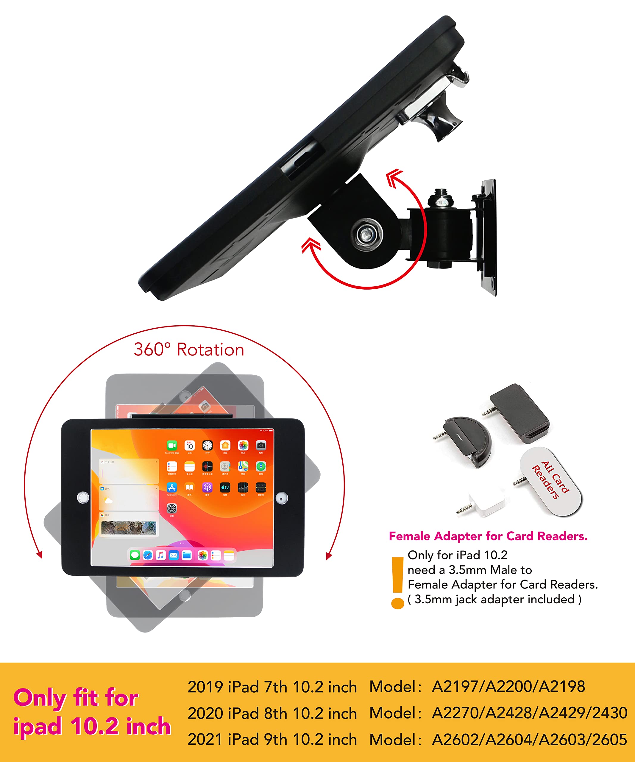 Westruggle Tablet On Wall Mount Bracket For Ipad 10.2 Inch (9Th,8Th,7Th Gen.),With Anti Theft Security Lock And Key, Rotate Desi