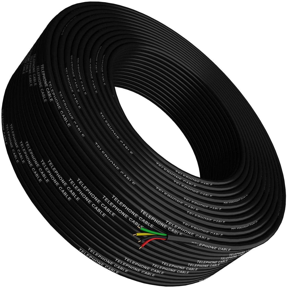 Tupavco Phone Cable 300ft Rounded Black Roll (100m Long) 4x1/0.4 26 AWG Gauge Solid Wire -Round Telephone Cord Line Extension Bulk Rool Reel -Compatible with RJ11 4P4C Crimp End Connector Jack TP802