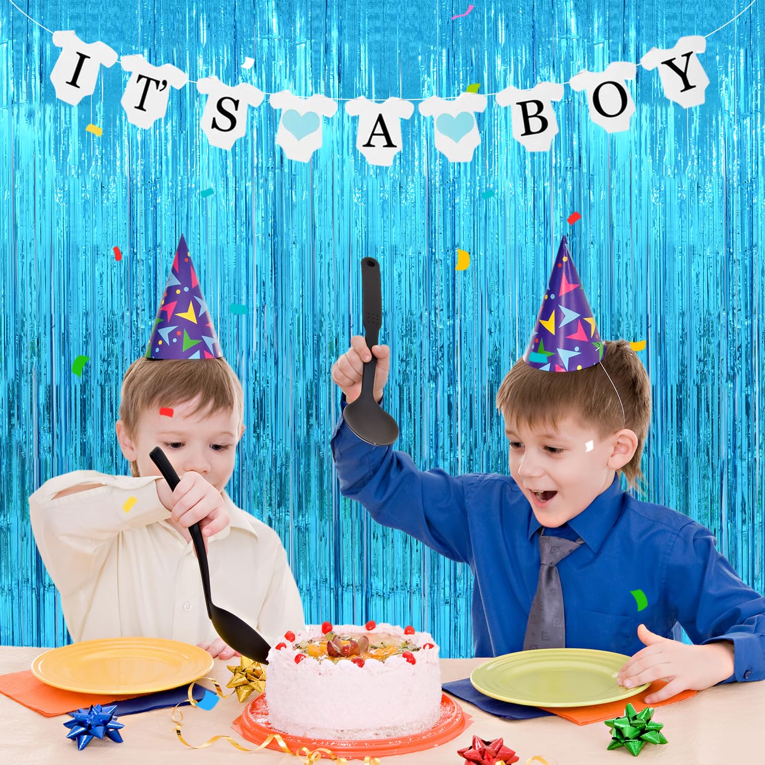 Yukl Blue Backdrop Curtain Door Streamers 2Pack Blue Streamers Party Decorations Blue Foil Fringe Curtain Blue Tinsel Fringe Bac