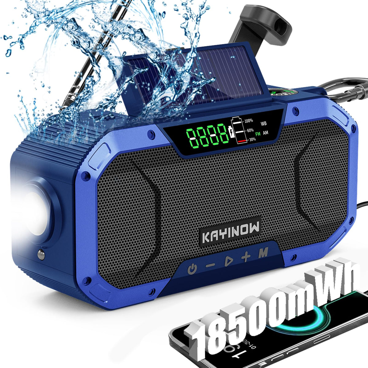 Emergency Radio Hand Crank Solar,Portable Am Fm Noaa Weather Digital Radio,Waterproof Wind Up Rechargeable Radio With 5000Mah Ba