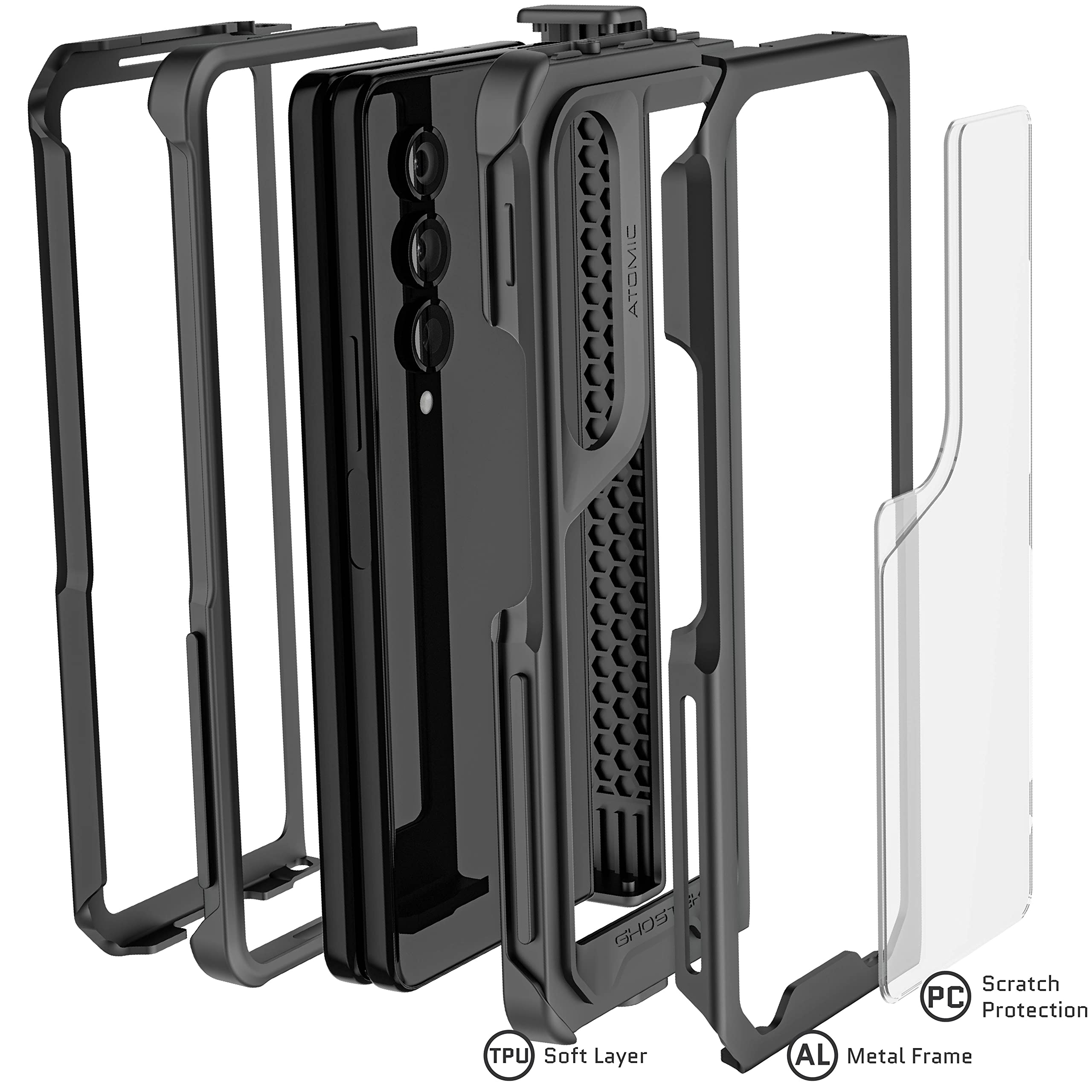 Ghostek Atomic Slim Case For Galaxy Z Fold 4 (7.6 Inch) - Clear Black Aluminum Metal Bumper & Shockproof Protection