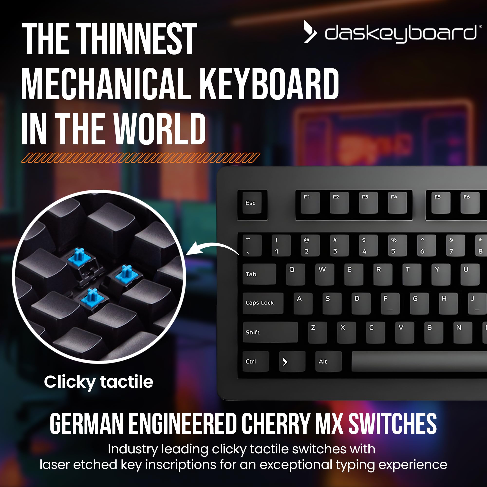 Das Keyboard 4 Professional Wired Mechanical Keyboard, Cherry Mx Blue Mechanical Switches, 2 Port Usb 3.0 Hub, Volume Knob, Aluminum Top (104 Keys, Black)