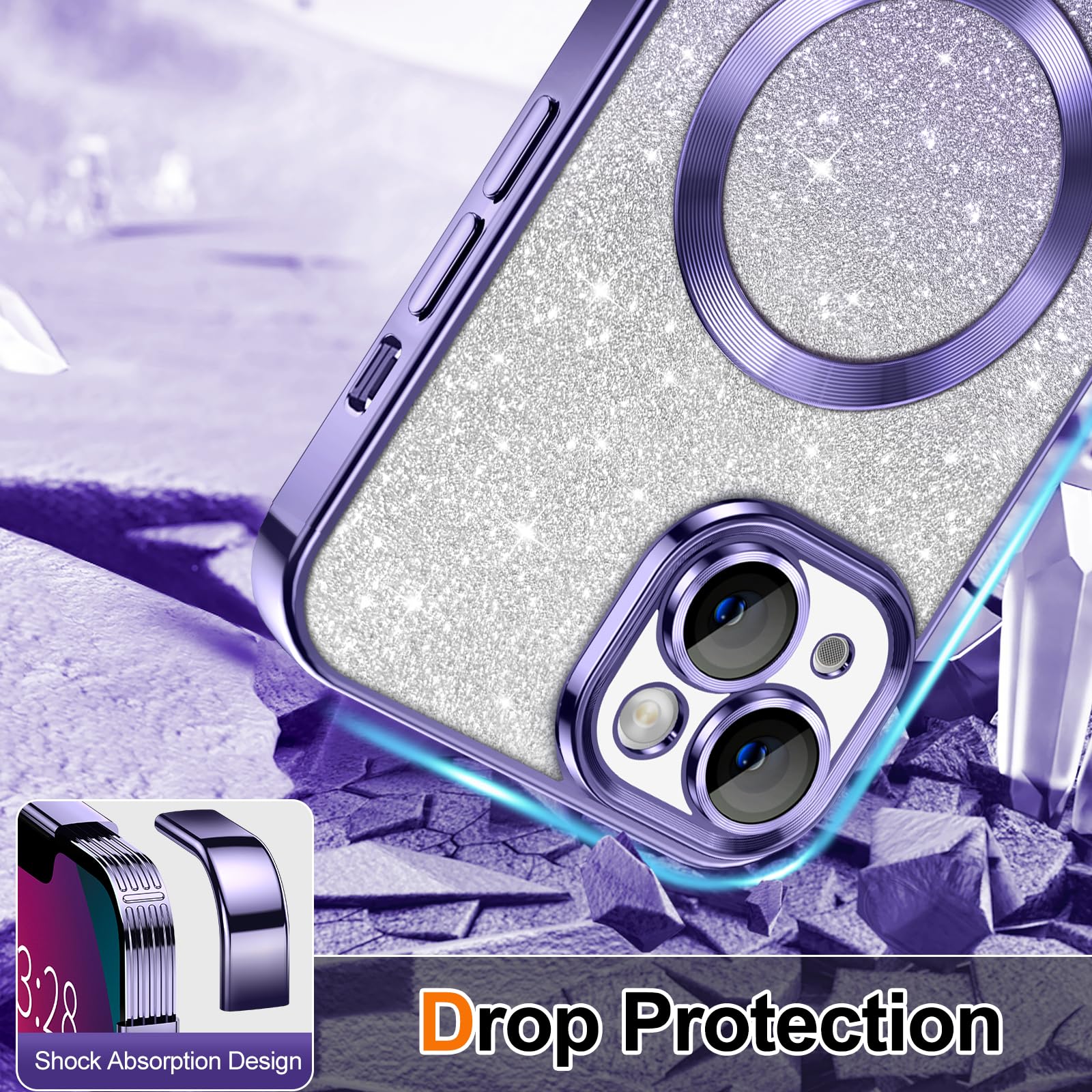 Hython For Iphone 13 Case Clear Magnetic Glitter Phone Cases [Compatible With Magsafe] Full Camera Lens Protector Slim Gradient