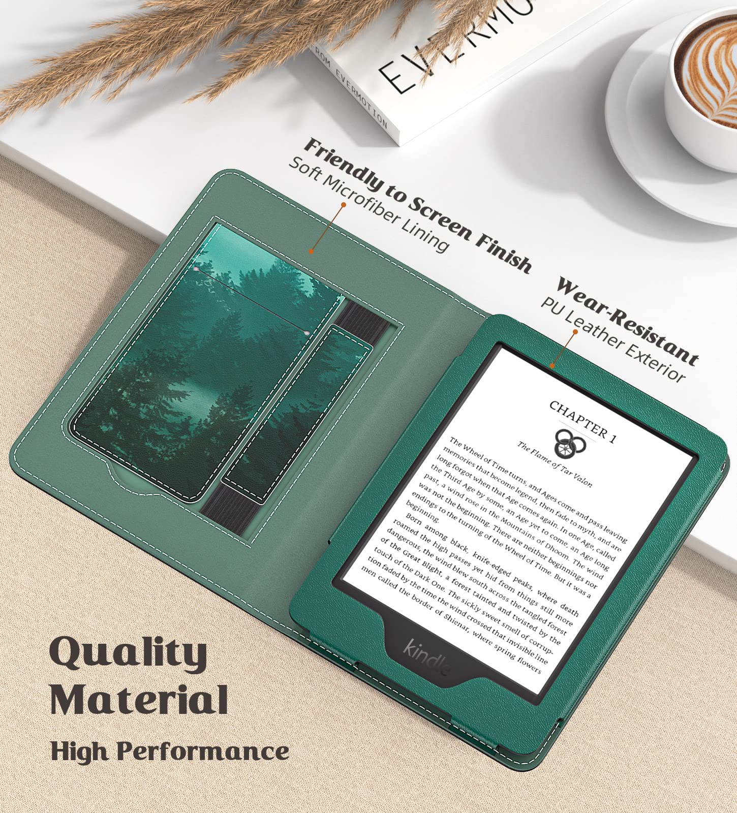 Moko Slim Pu Shell Cover Case For Kindle Paperwhite 2021, Green Forest, Protective And Lightweight