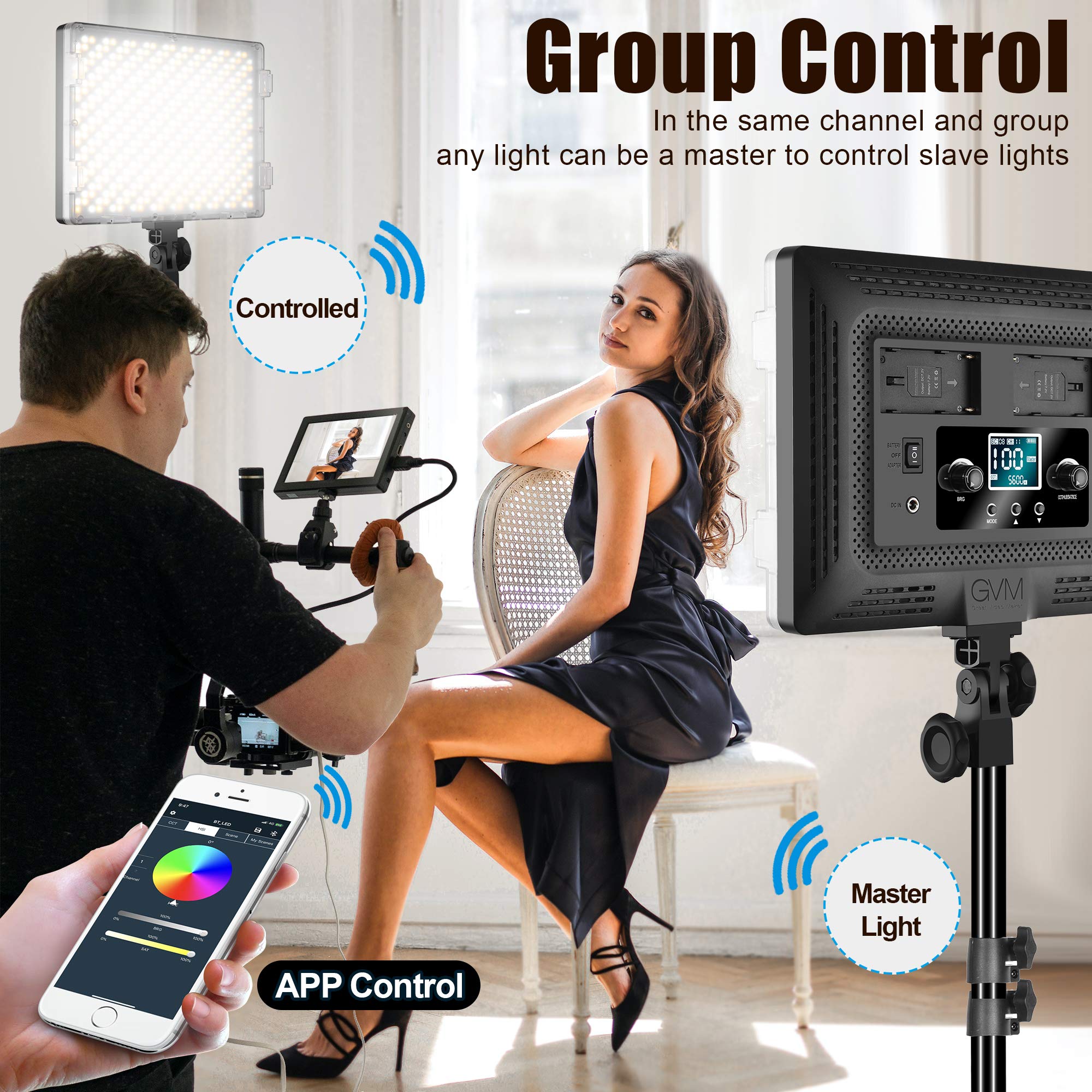 Gvm Rgb Led Video Lights Photography Lighting Kit, 50W Bi Color 3200K 5600K Studio Lights, 2 Packs 672 Led Beads App Control Fil