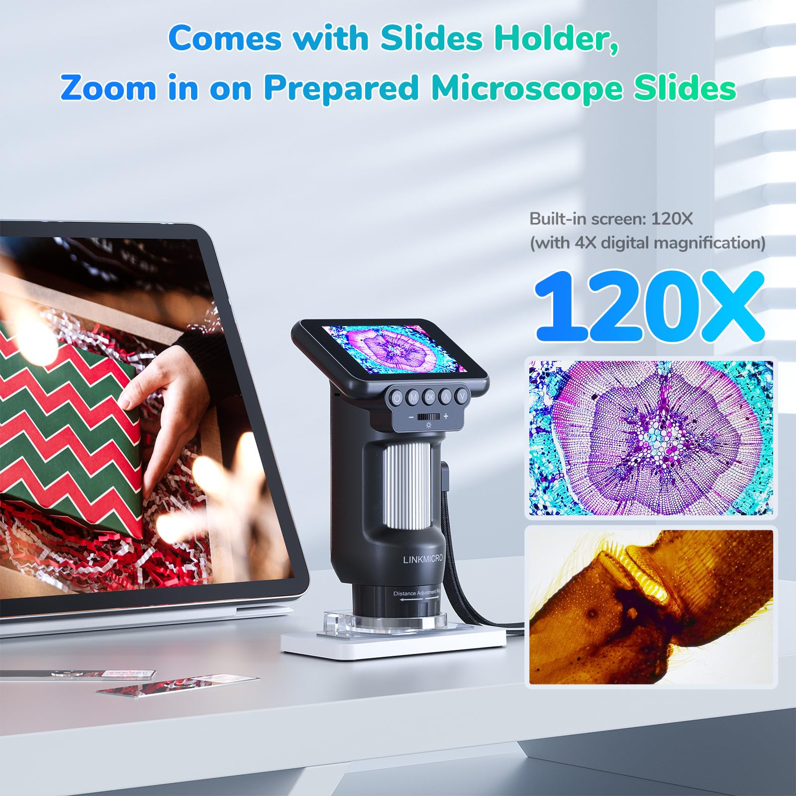 Linkmicro Lm013 Microscope For Kids Adults, 2.8'' Portable Handheld Microscope With Lcd Screen, Pocket Microscope Kit For Kids 8