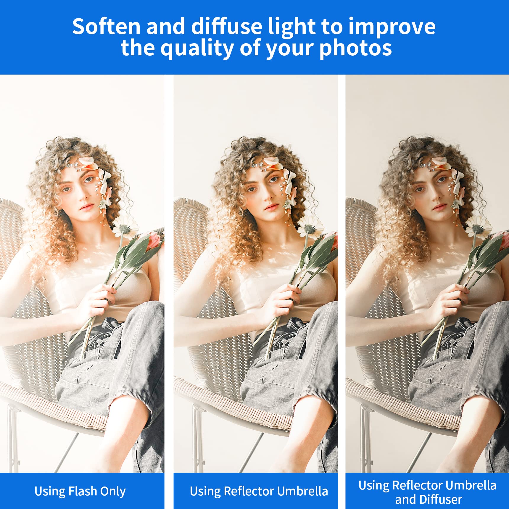 Selens 41 Inch Parabolic Umbrella With Diffuser Cover, Collapsible Black/Silver 16 Ribs Reflective Umbrella For Photo Studio Fla