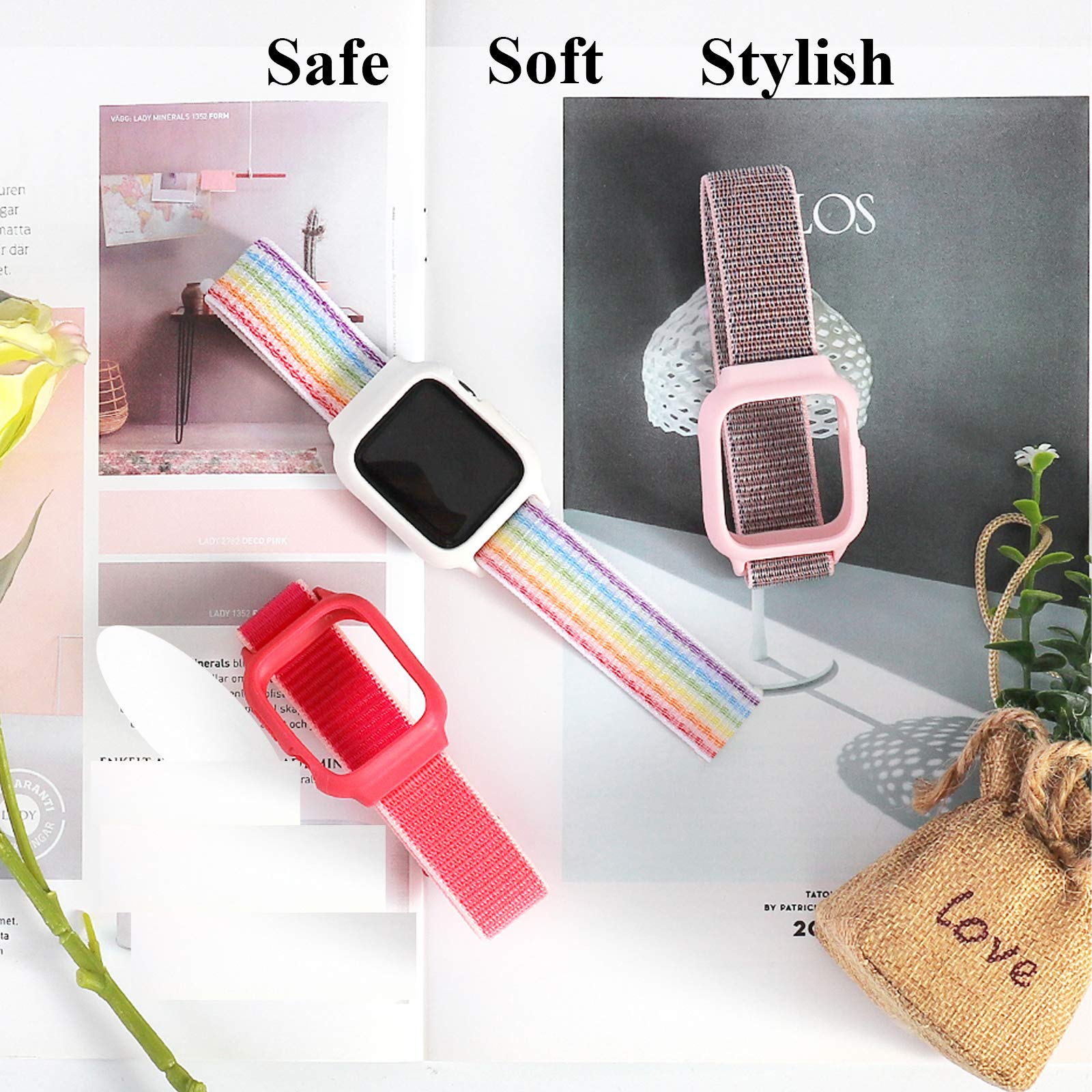 Nylon Sport Band With Case Compatible With Apple Watch Band 41Mm 40Mm 38Mm, Protective Silicone Bumper Case With Nylon Sport Loop Strap For Series 9/8/7/6/5/4/Se2/Se For Kids Women Men, Yellow Blue