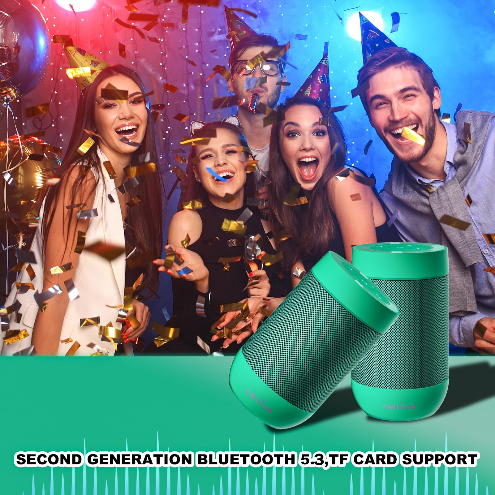 Comiso Bluetooth Speaker With Ip65 Waterproof,5.3 Bluetooth,Tws Pairing,Support Tf Card,Portable Wireless Speaker For Iphone Samsung And More Green