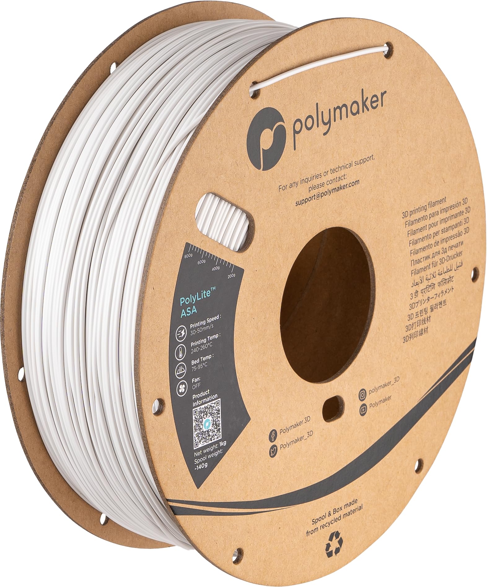 Polymaker Asa Filament 1.75Mm White, 1Kg Asa 3D Printer Filament, Heat & Weather Resistant   Asa 3D Filament Perfect For Printin