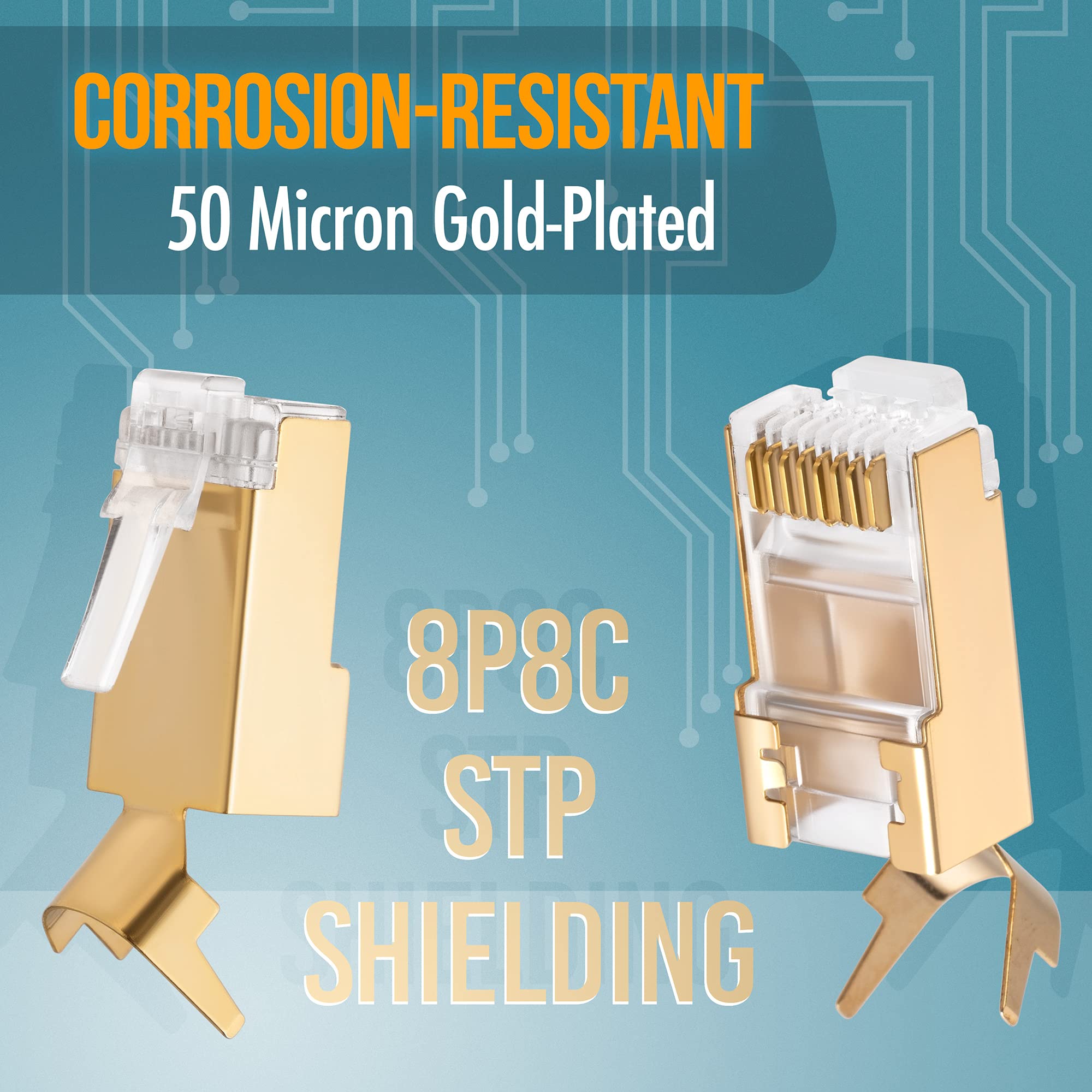 Everest Media Solutions Rj45 Cat7 & Cat6A Pass Through Connectors   30 Pcs, 50Um Gold Plated Shielded Ftp/Stp External Ground Fo