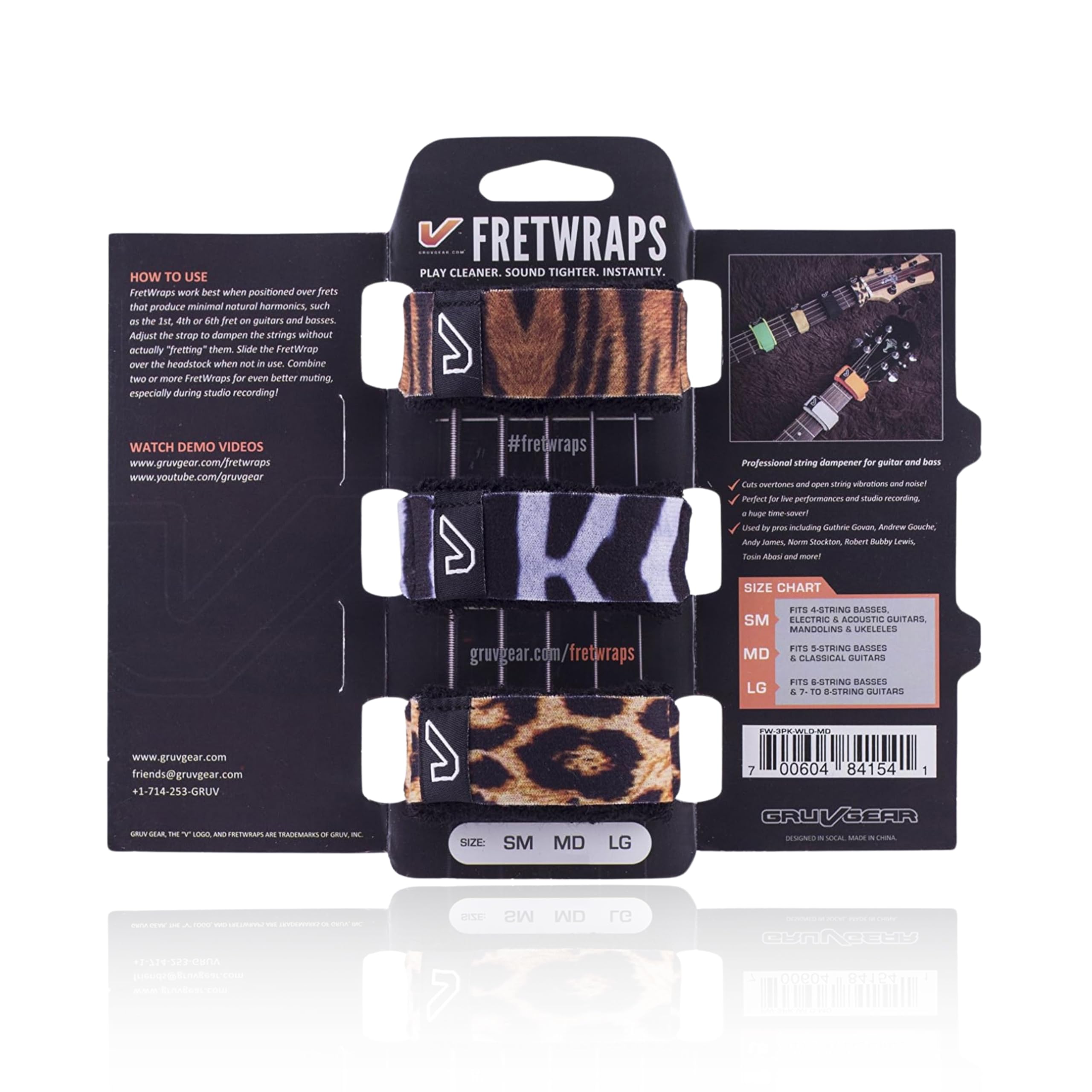 Gruv Gear Fretwraps 3 Pack ''Safari''Guitar String Muters, Safari Print, Small