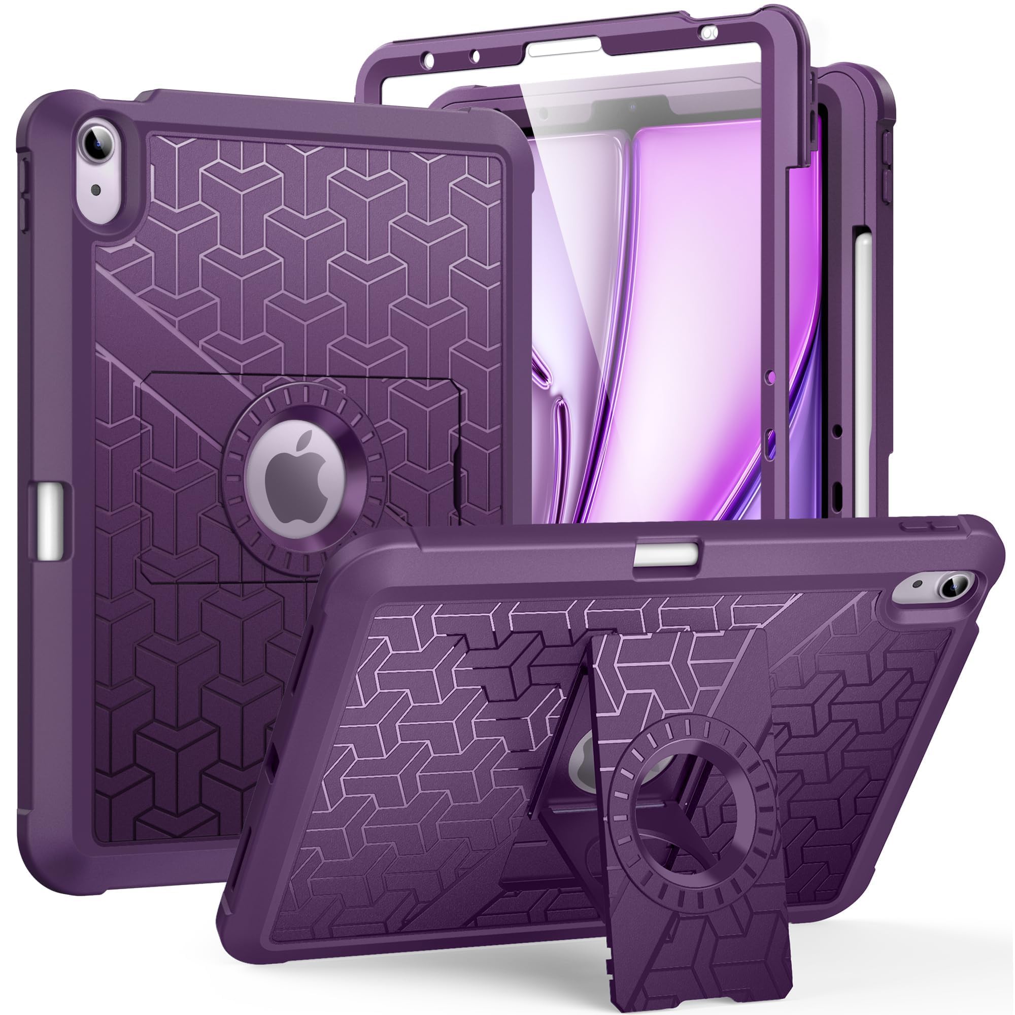 MoKo For iPad Air 5th/4th Gen 2022/2020,iPad Air 6th Generation 11 Inch Case M2 2024,Heavy Duty Shockproof Full Body Cover with Built in Screen Protector & Pencil Holder for iPad Air 6/5/4,Dark Purple