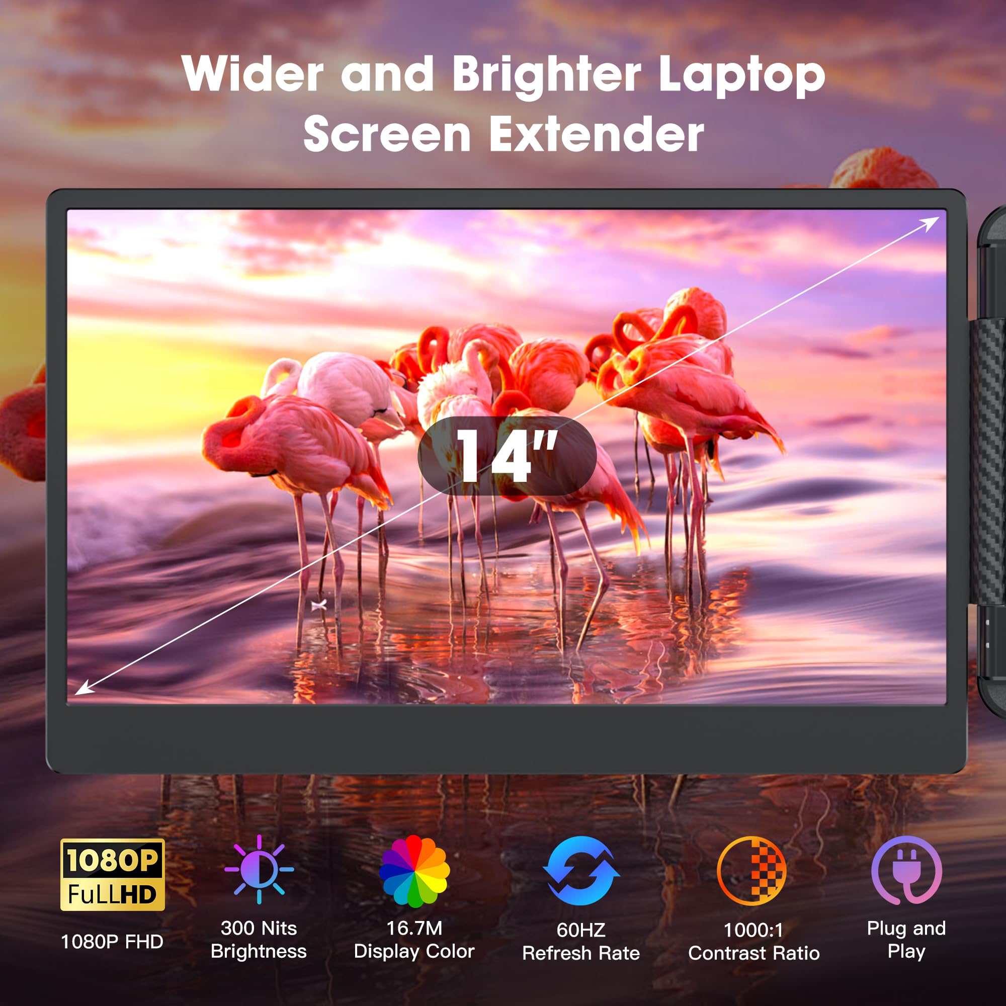 Jjtechgiant Triple Portable Monitor For Laptop Screen Extender Dual Monitor 14 Inch Fhd 1080P Tri Screen Display 4 Speakers Plug