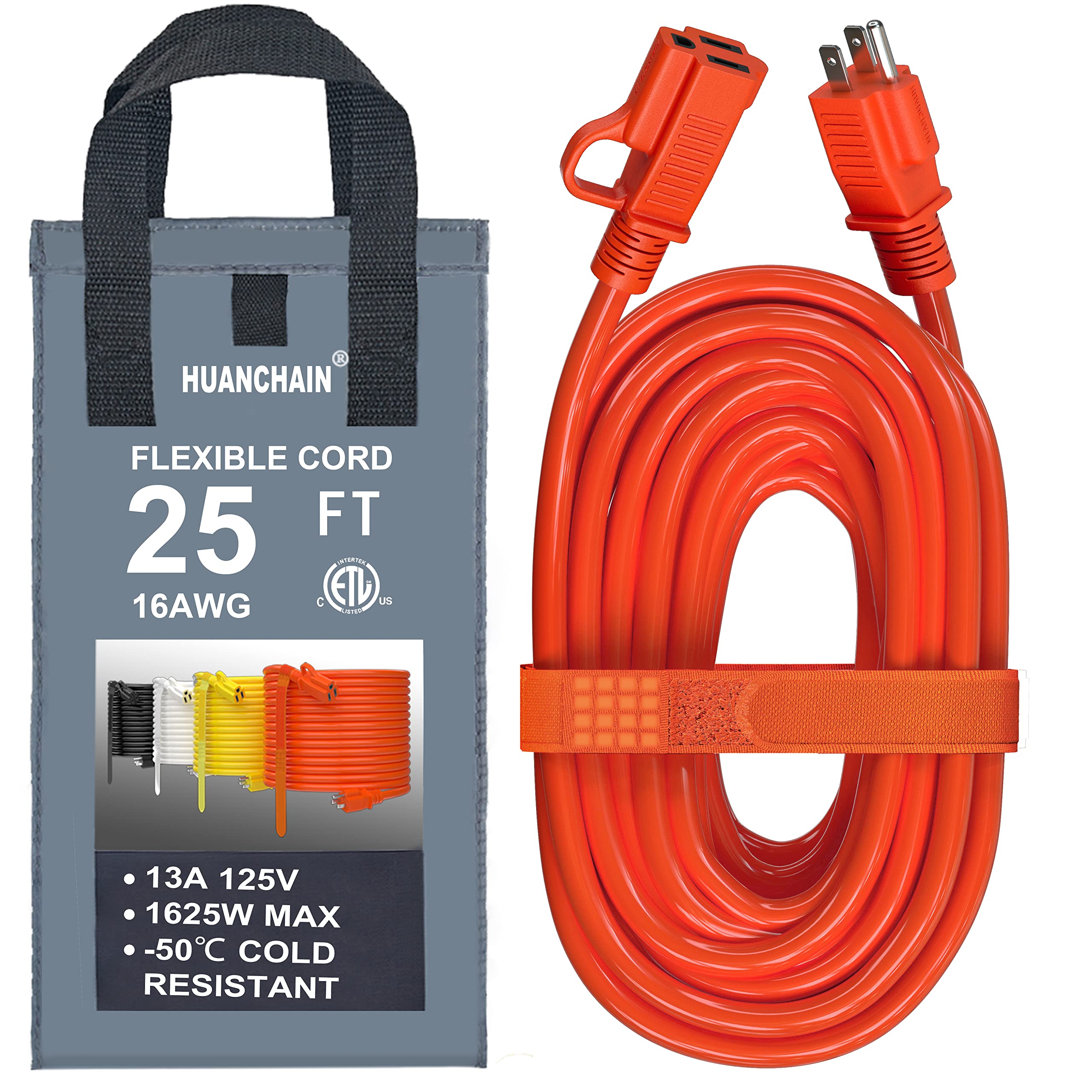 Indoor Outdoor Extension Cord 25 Ft Waterproof, 16/3 Gauge Flexible Cold Resistant Appliance Extension Cord Outside, 13A 1625W 1