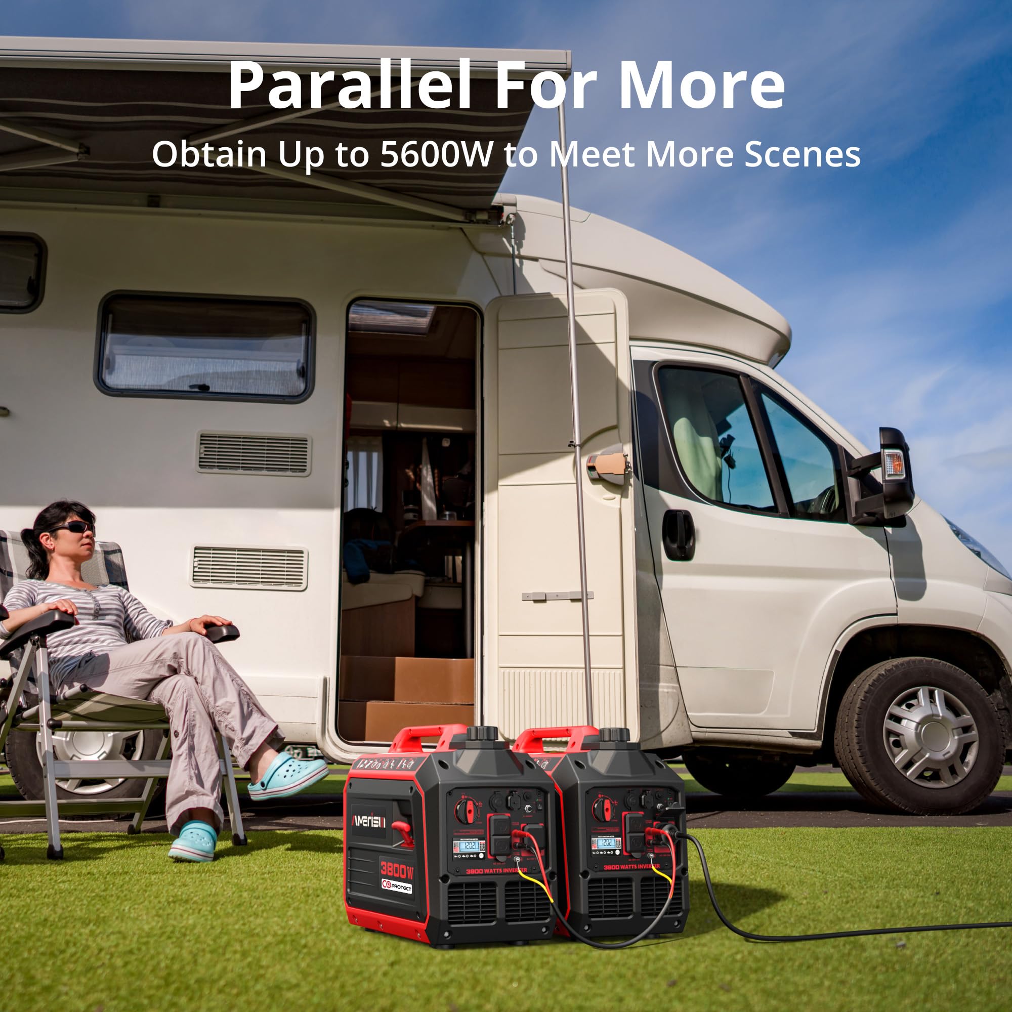 3800W Portable Inverter Generator, Gas Powered, Digital Display, Super Quiet And Lightweight Generator For Camping, Home Emergen