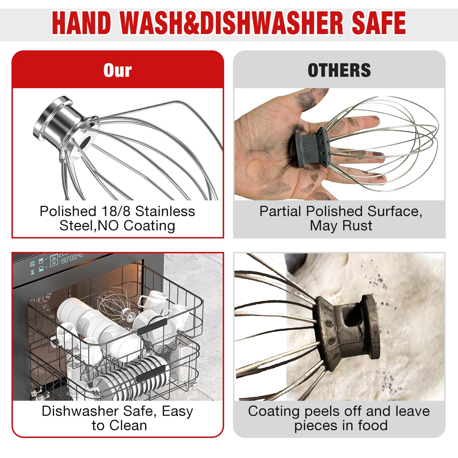 Kn256 Stainless Steel 6 Wire Whip Attachment For Kitchenaid Bowl Lift Mixer 6 Quart Bowl, Stainless Steel Whisk Replacement For