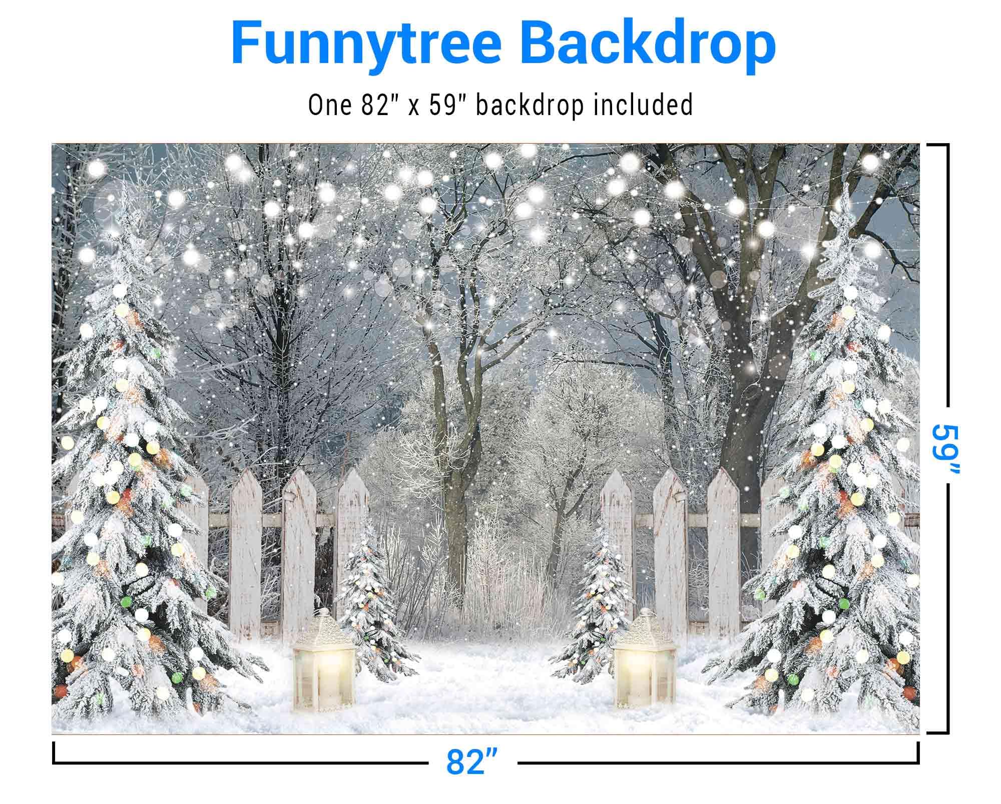 Funnytree 7X5Ft Winter Photography Backdrop Glitter Snowy Forest Pine Tree Background Let It Snow Christmas Xmas Holiday Party D