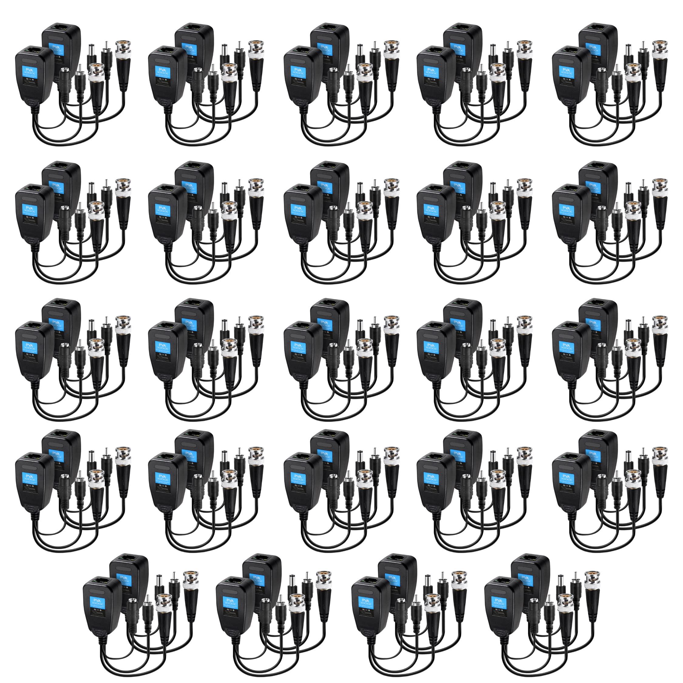 Passive Video Balun 24 Pairs Passive Video Power Balun Audio Connector 720P  2Mp Bnc To Rj45 Network Transceiver Cat5E/6 Bnc To