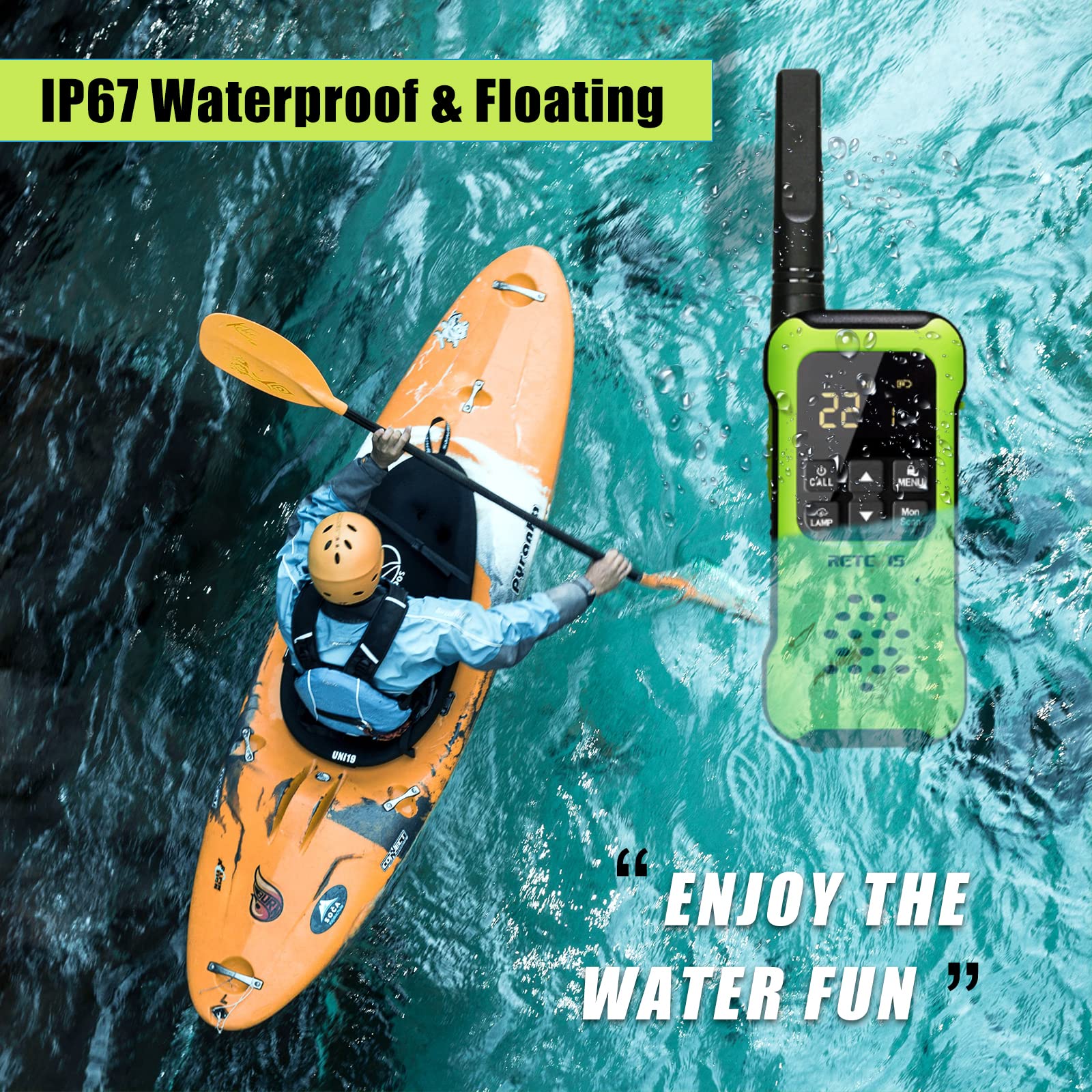 Retevis Rt49P Waterproof Walkie Talkies, Ip67 Floating 2 Way Radio, Noaa Walkie Talkie, 1200Mah Rechargeable Aa Batteries, Sos Flashlight Two Way Radio For Skiing Kayaking 2 Pcs