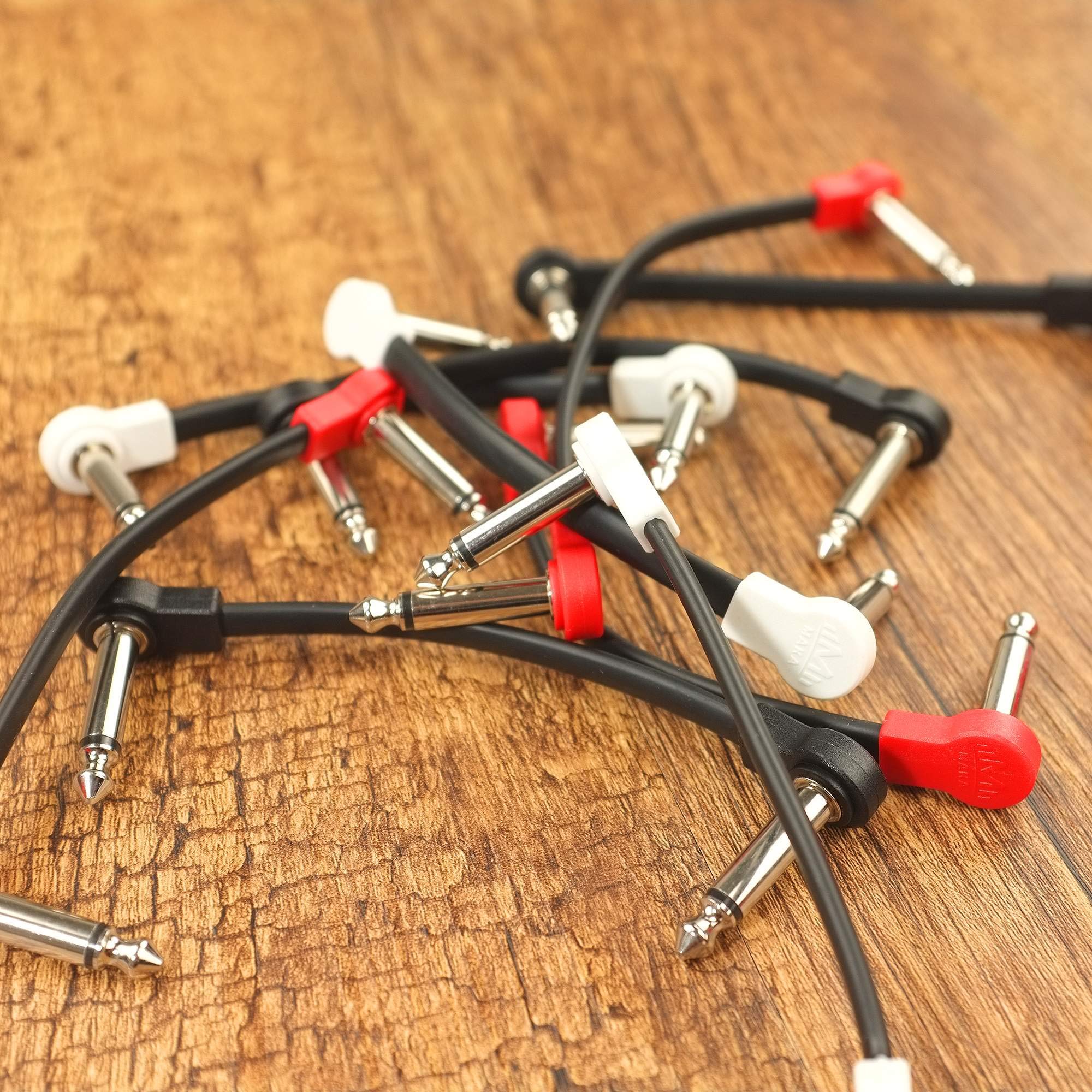 M Maka Flat Low Profile Guitar Patch Cable 20 Inch For Effects Pedals, 1/4 Inch Right-Angle, Red, 3-Pack New Version