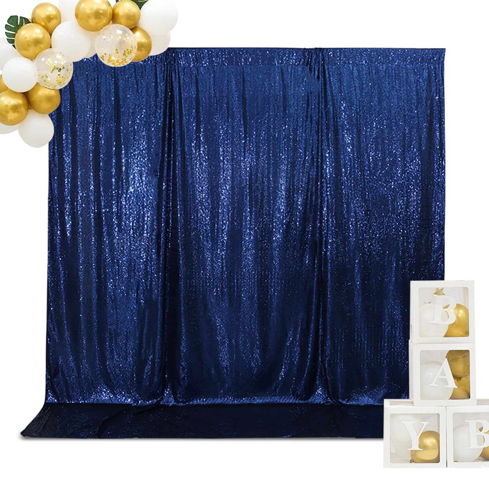 Squarepie Sequin Backdrop Non Transparent Background Sparkly Curtain For Wedding Party 4Ft X 7Ft Navy Blue