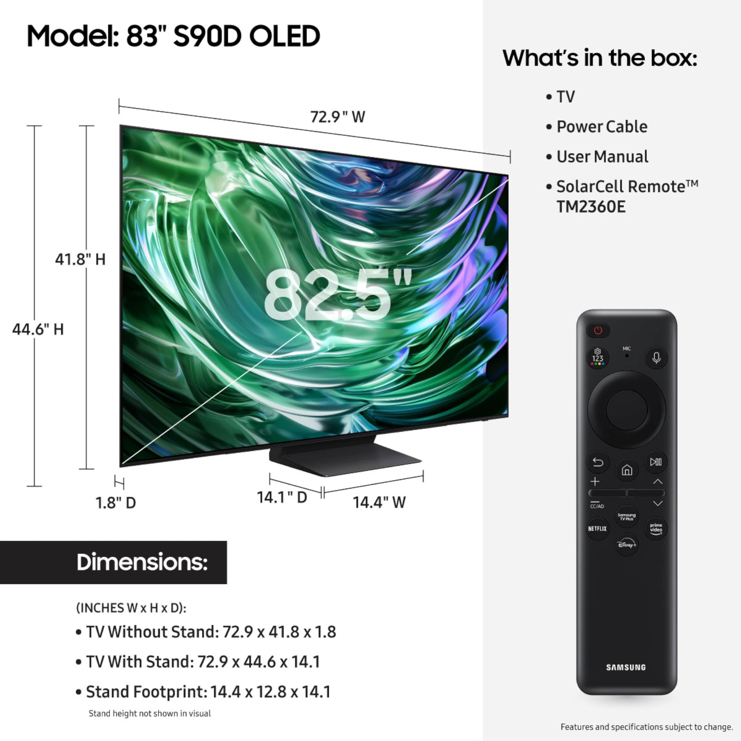 Samsung 83-Inch Class Oled 4K S90D Series Hdr+ Smart Tv W/Dolby Atmos, Object Tracking Sound Lite, Motion Xcelerator, Real Depth