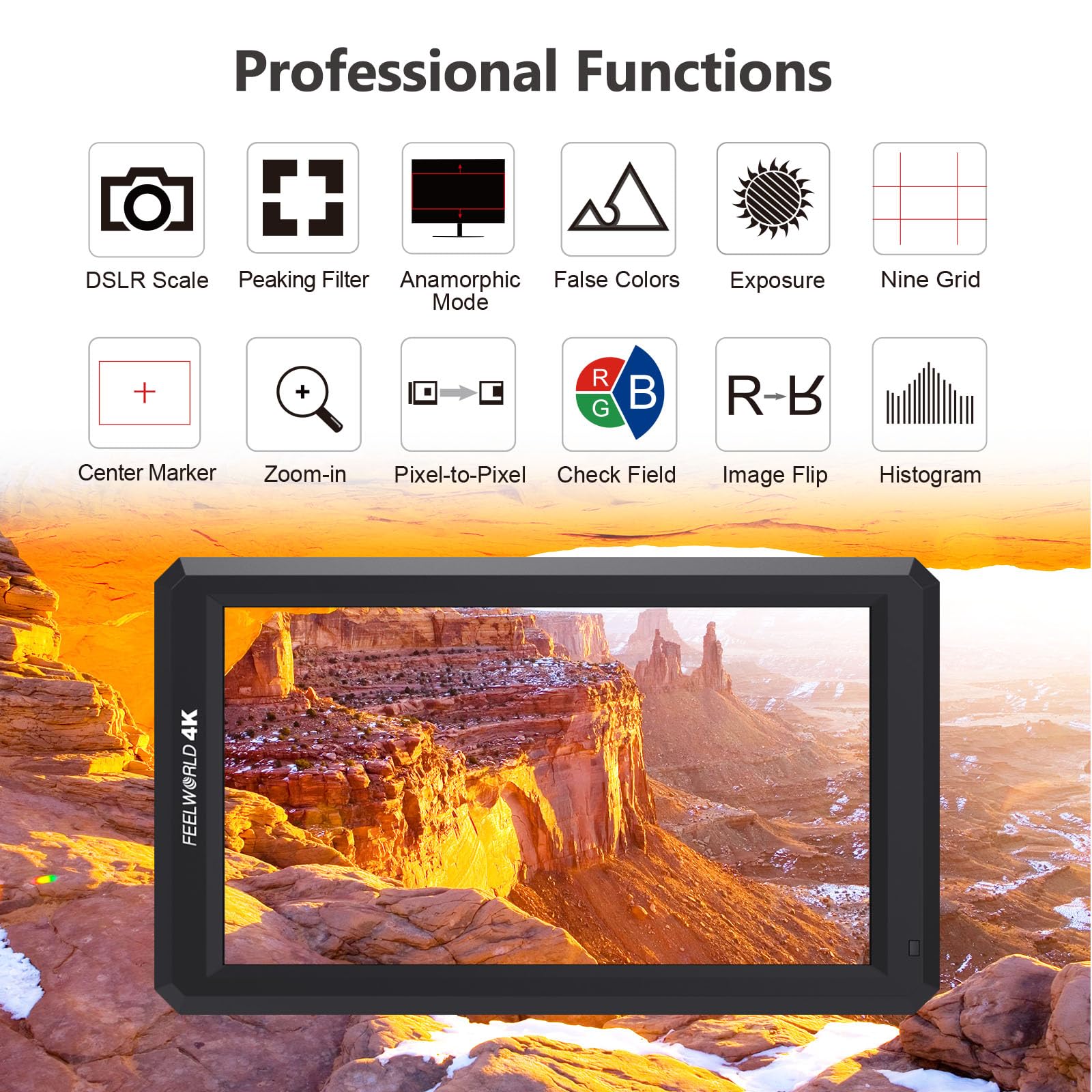 Feelworld F6 On Camera Monitor Bundle 6 Inch Video Assit Monitor,4K Hdmi Filed Monitor With With All Waveform,3D Lut Load (Inclu