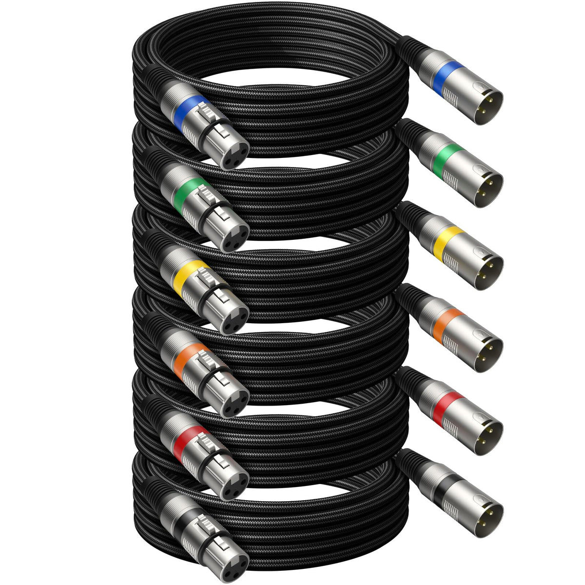 Heams Professional 6 Pack 10Ft Xlr Cables, Noise Free And Long Lasting Braided Xlr Microphone Cable, All Copper Conductors Balan