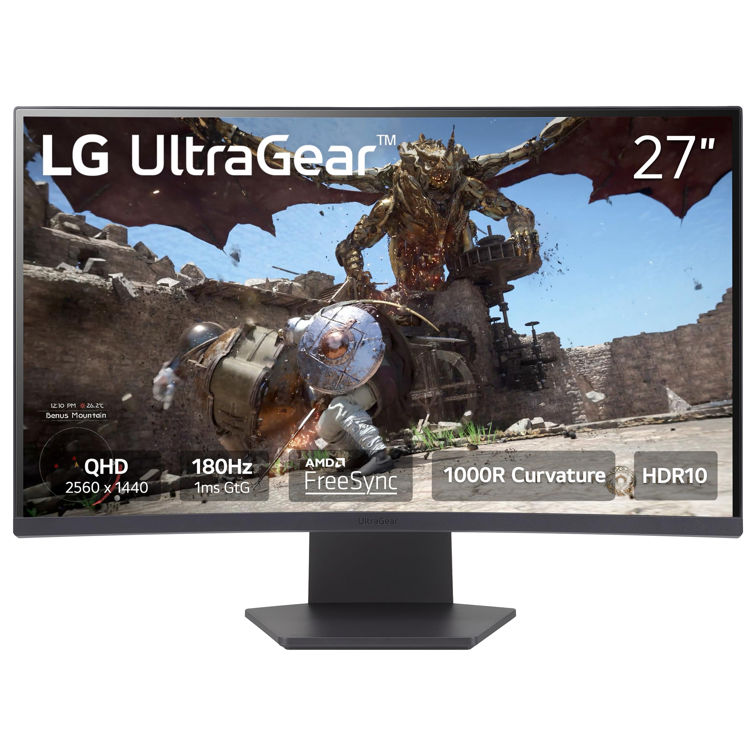Lg 27Gs60Qc B Ultragear Curved Gaming Monitor 27 Inch Qhd (2560X1440) 180Hz 1Ms 1000R Amd Freesync Hdr10 Hdmix2 Displayport Bord