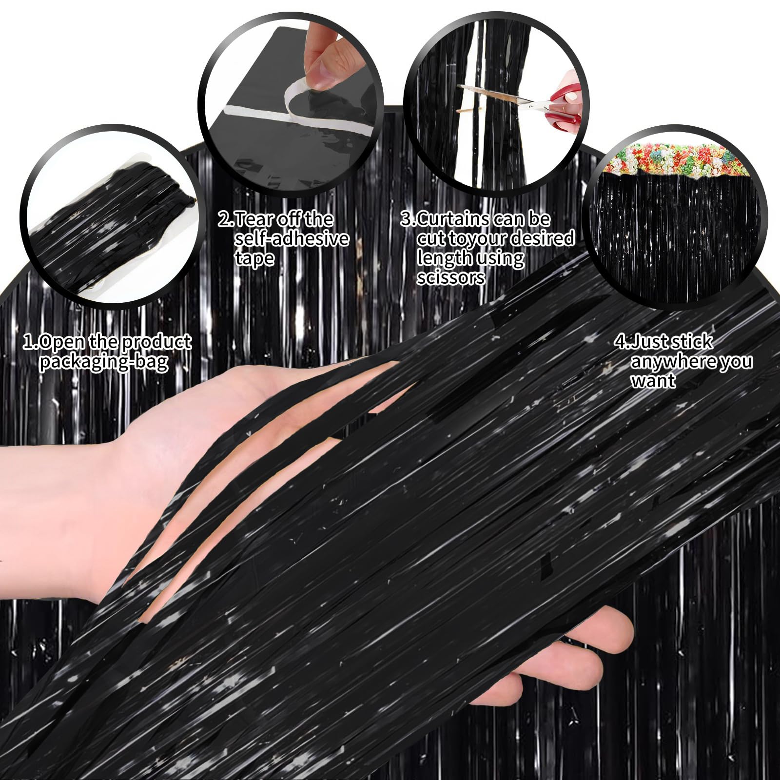 Black Streamers For Black Party Decorations Sinbee Black Foil Fringe Curtain Black Birthday Decorations Black Fringe Backdrop Fo